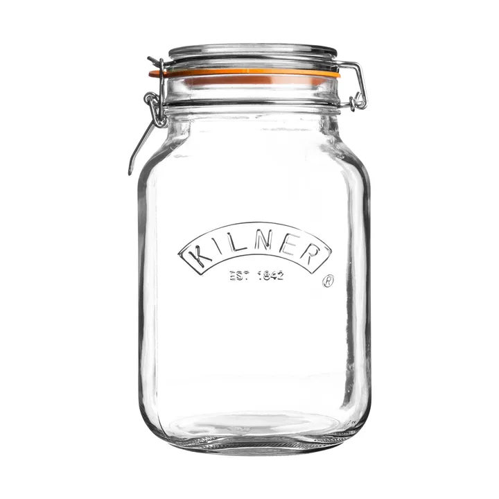 Vasetto per conserve Kilner quadrato con chiusura a leva - Trasparente, 1,5 L - Kilner