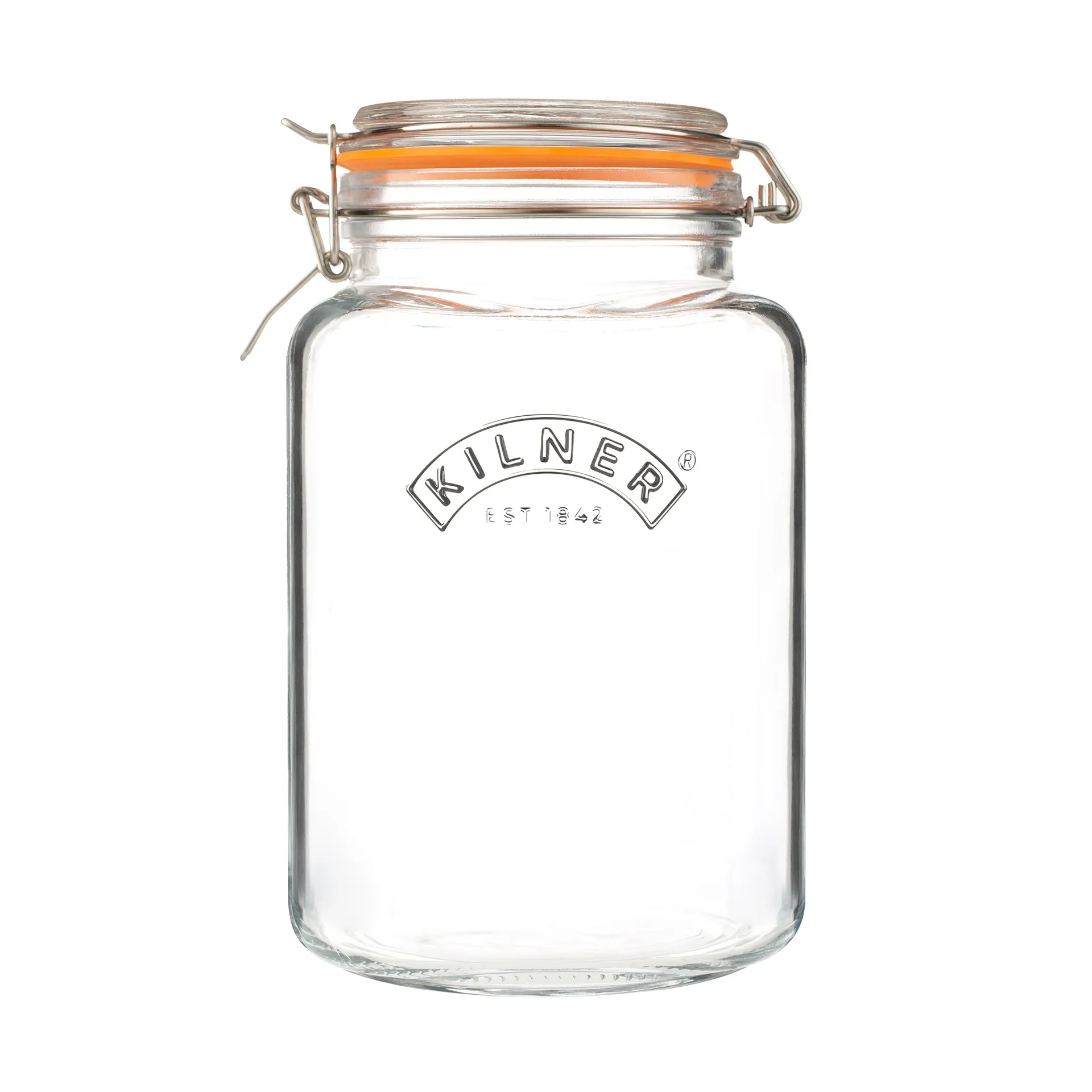 Vasetto per conserve Kilner quadrato con chiusura a leva, Trasparente-acciaio inox, 3 L Kilner