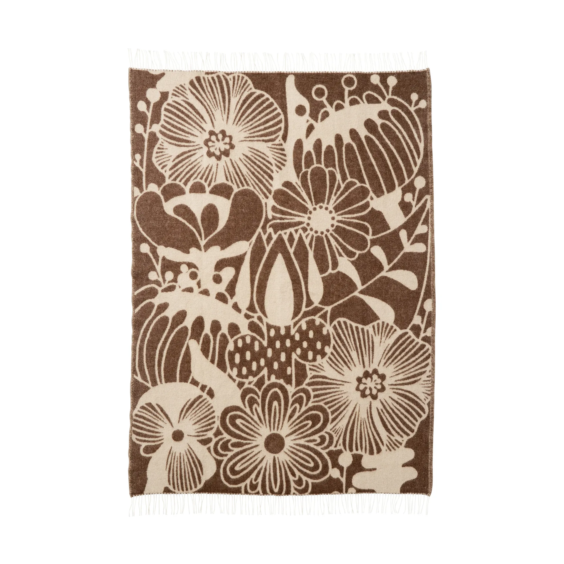 Coperta in lana Blomranka, Brown-beige, 130x200 cm Klippan Yllefabrik
