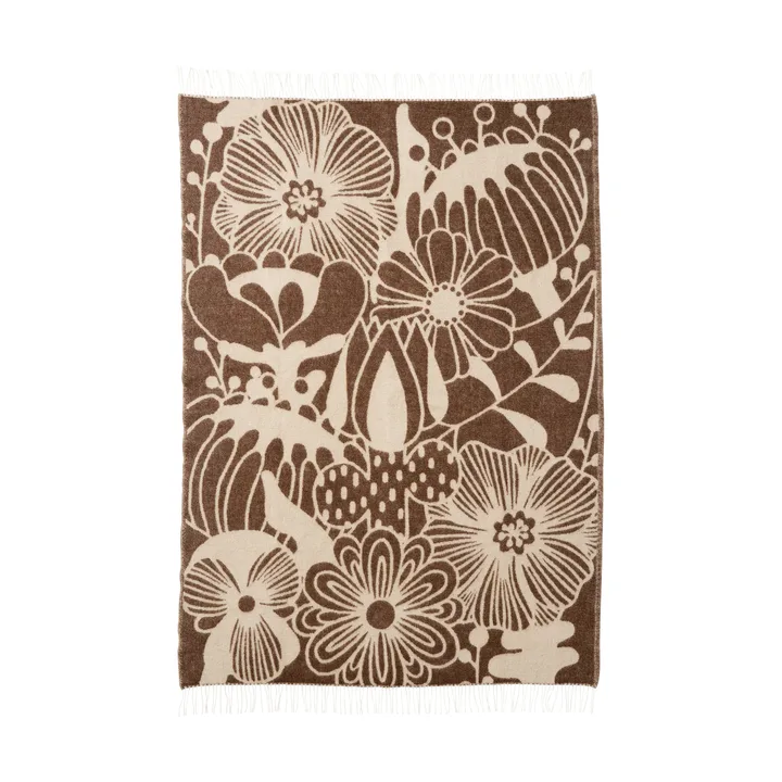 Coperta in lana Blomranka - Brown-beige, 130x200 cm - Klippan Yllefabrik