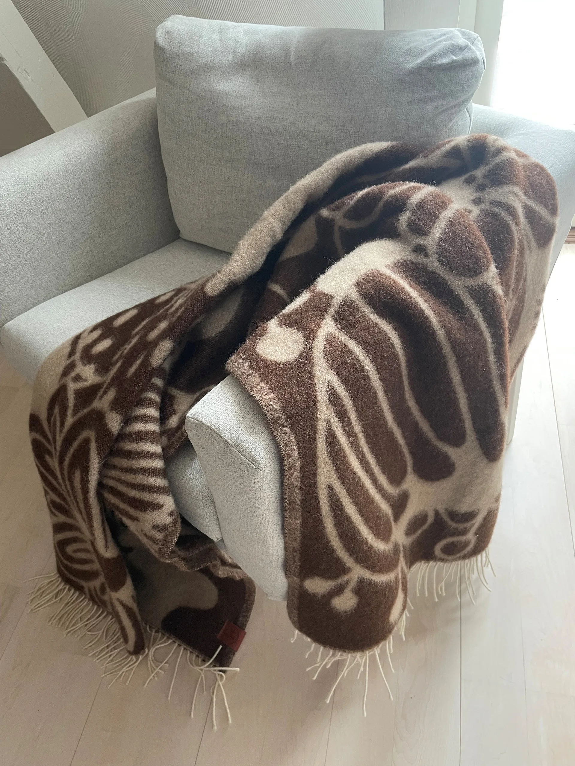 Coperta in lana Blomranka, Brown-beige, 130x200 cm Klippan Yllefabrik