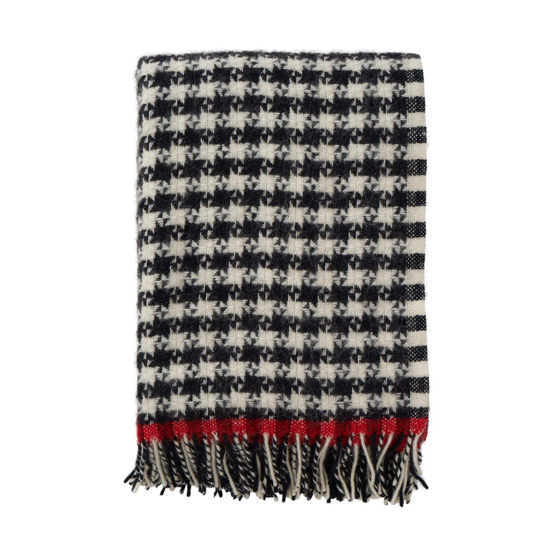 Plaid in lana Dogtooth 130x200 cm, Black-red Klippan Yllefabrik