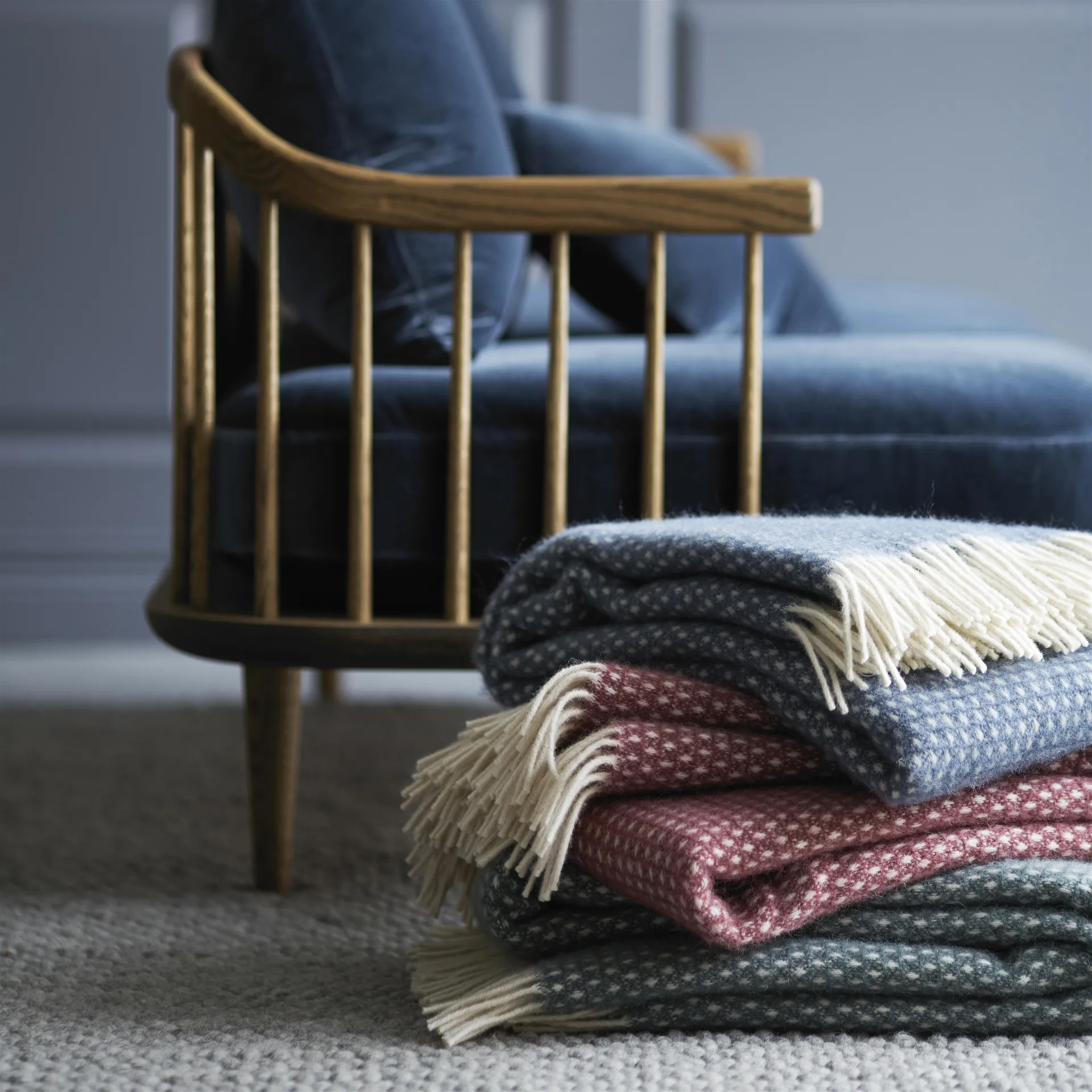 Plaid in lana Knut, blu Klippan Yllefabrik