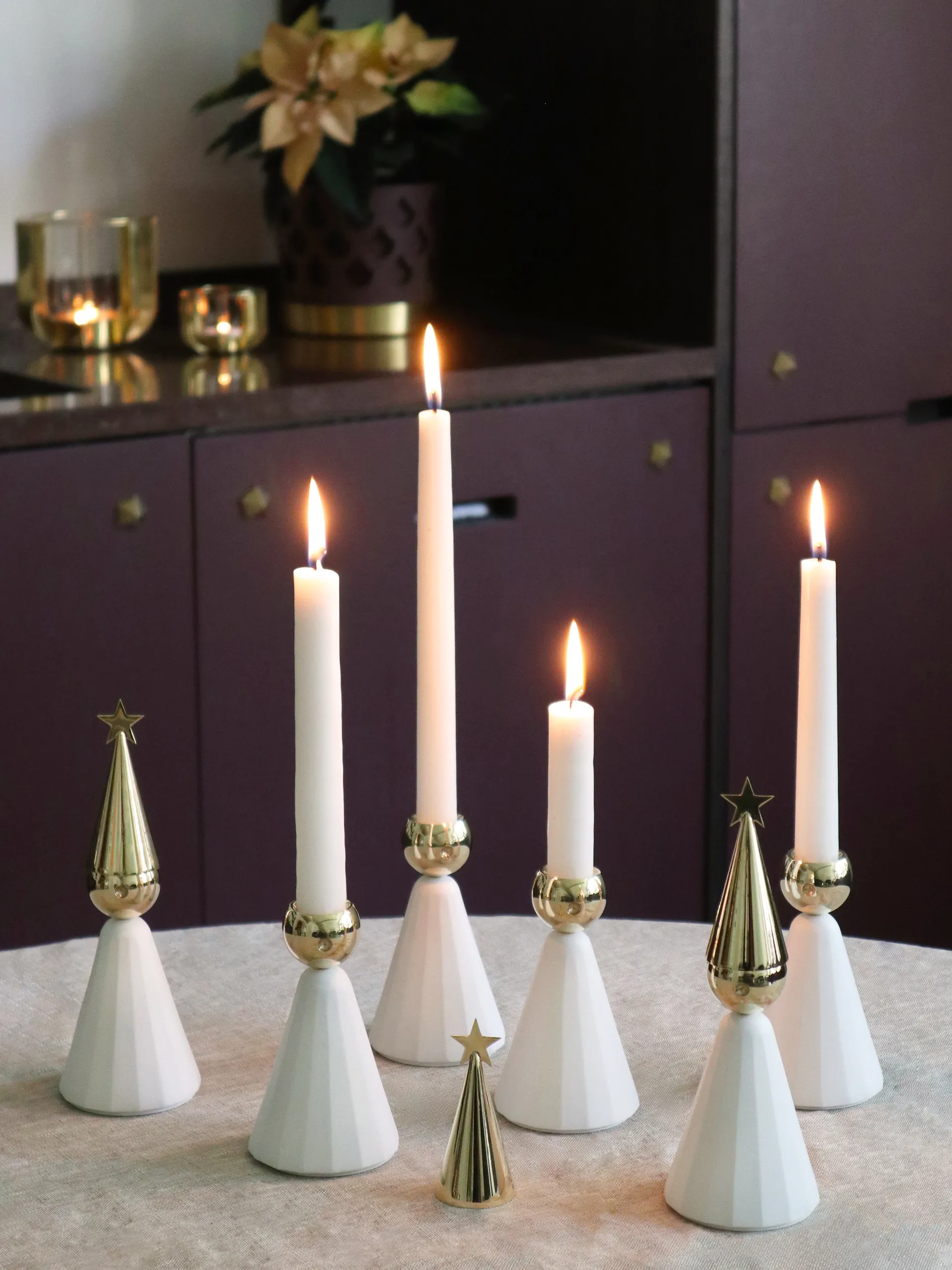 Candelabro Soprano, Bianco-ottone KLONG