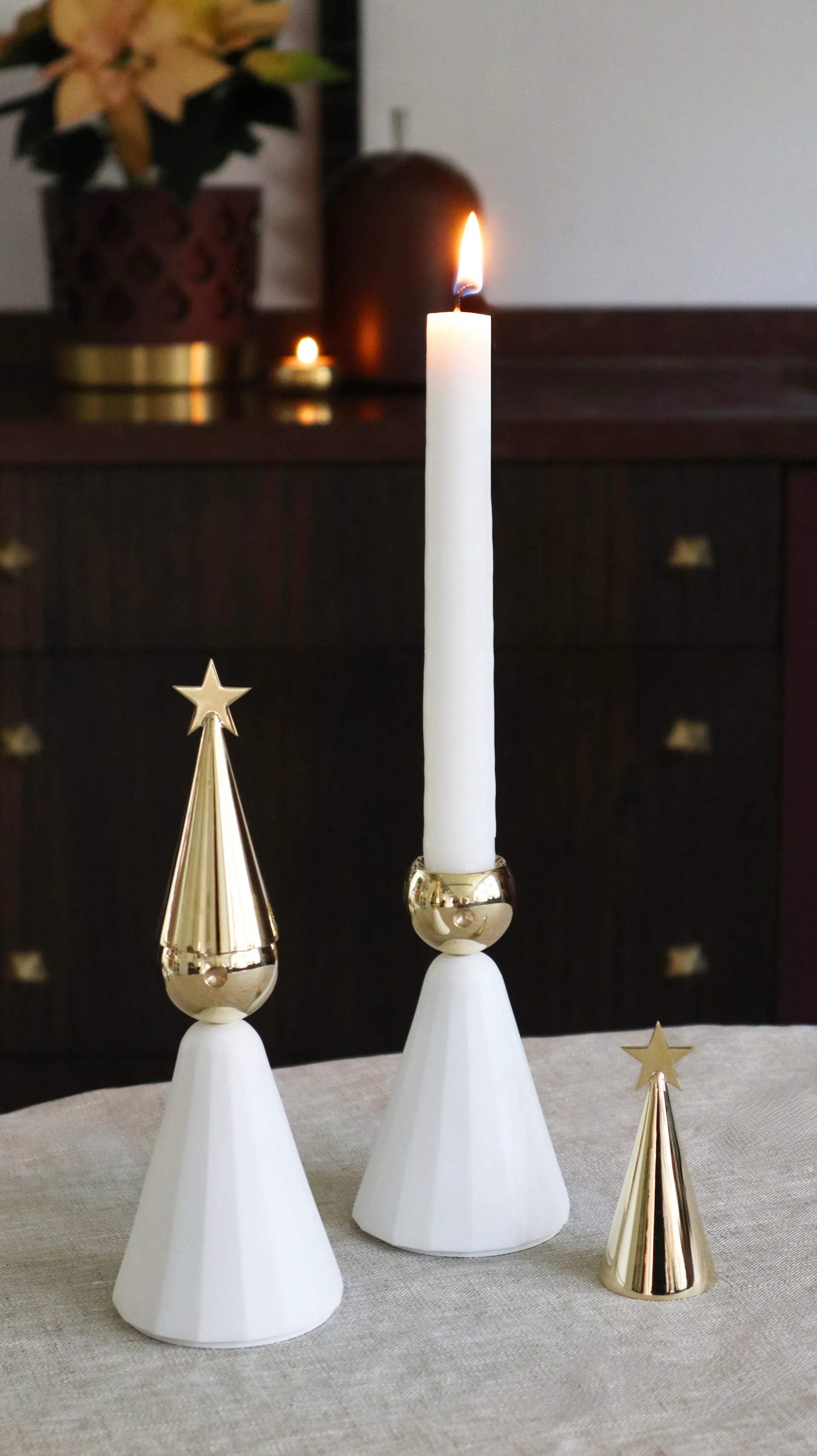 Candelabro Soprano, Bianco-ottone KLONG