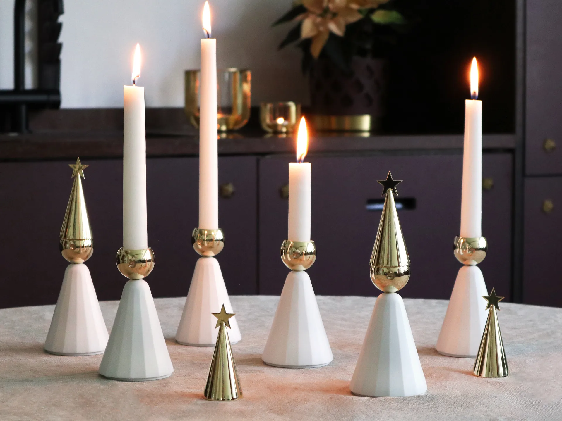 Candelabro Soprano, Bianco-ottone KLONG