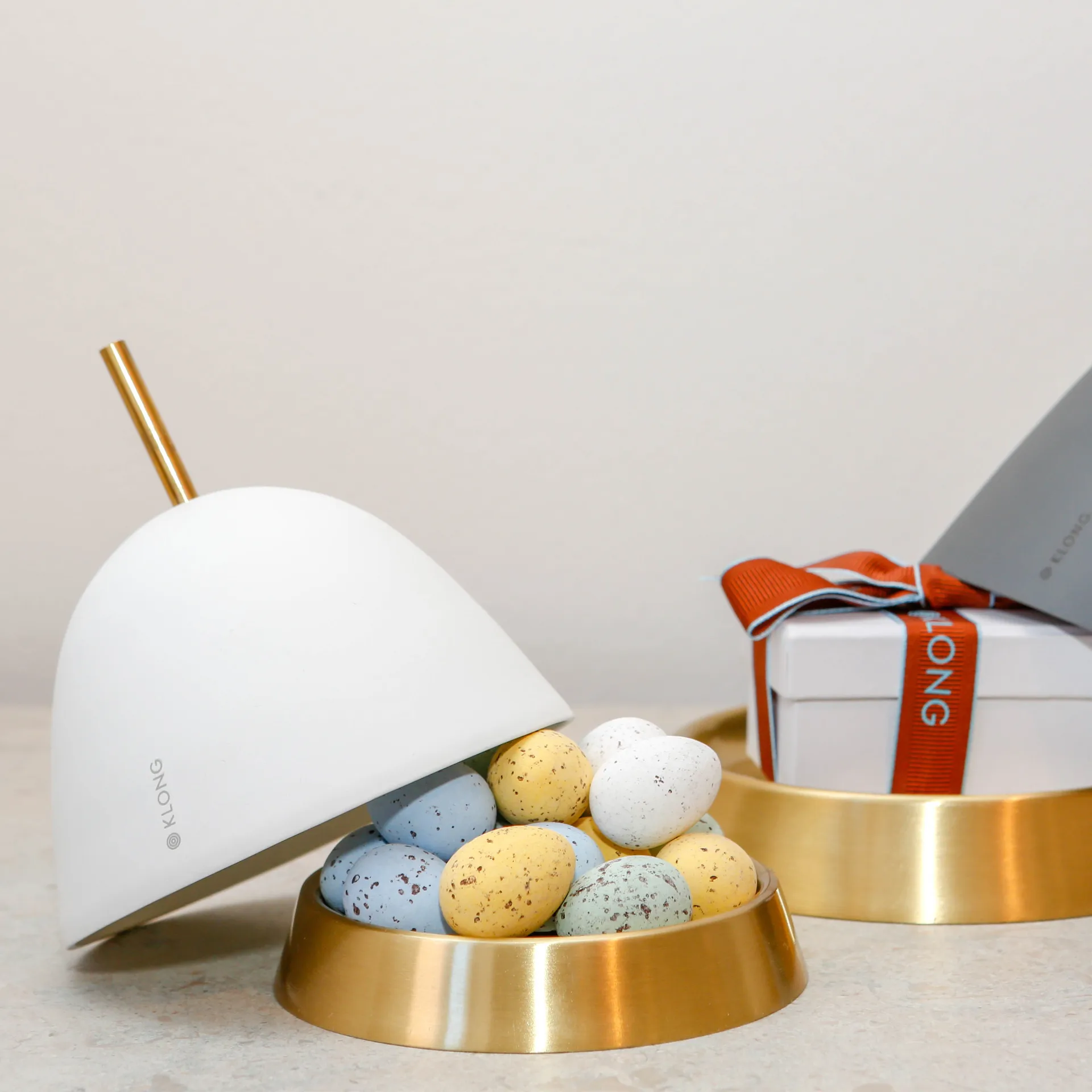 Contenitore Gömma piccolo 12 cm, bianco - ottone KLONG