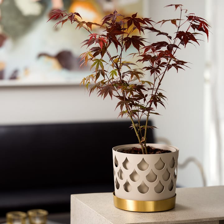 Vaso da fiori Trio Drop beige con piattino in ottone, Medio Ø 18 cm KLONG