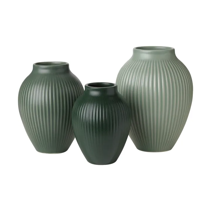 Mini vaso Knabstrup ripple mat 3-delar - Misty green-celadon green-dark green - Knabstrup Keramik