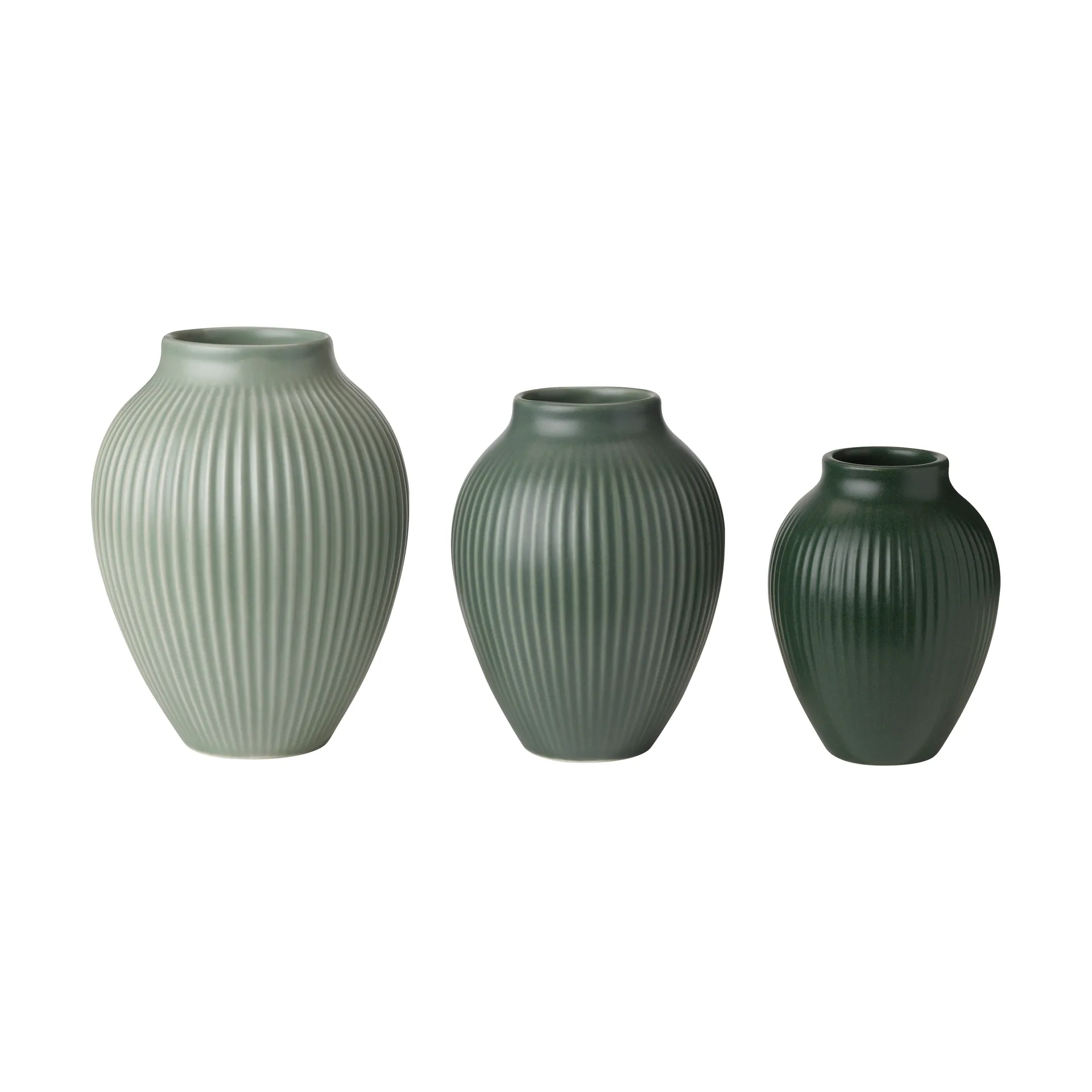 Mini vaso Knabstrup ripple mat 3-delar, Misty green-celadon green-dark green Knabstrup Keramik