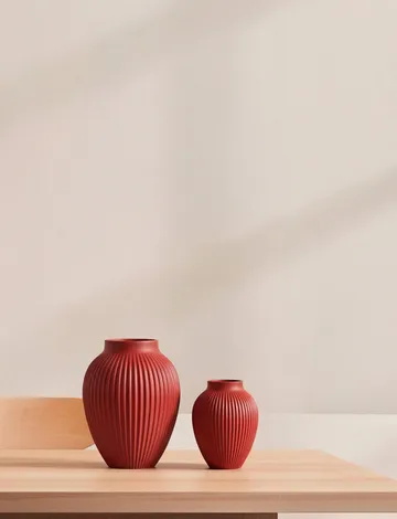 Vaso rigato Knabstrup 20 cm - Rosso ciliegia soft - Knabstrup Keramik