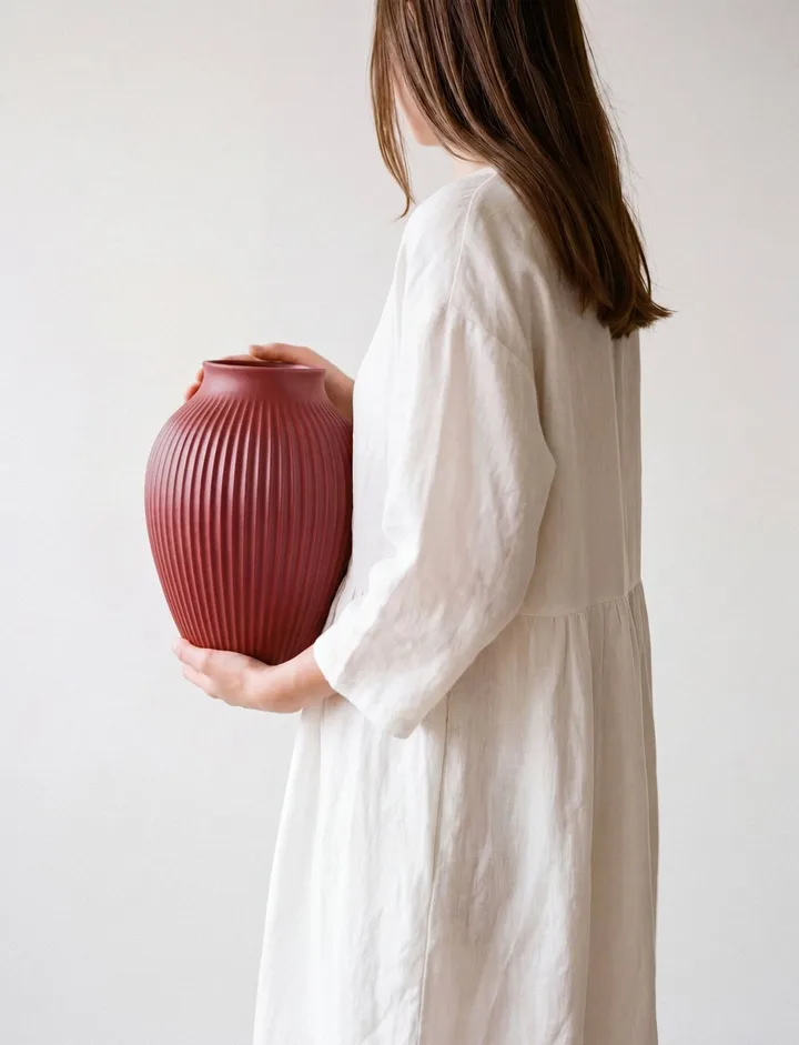 Vaso rigato Knabstrup 27 cm - Rosso ciliegia soft - Knabstrup Keramik