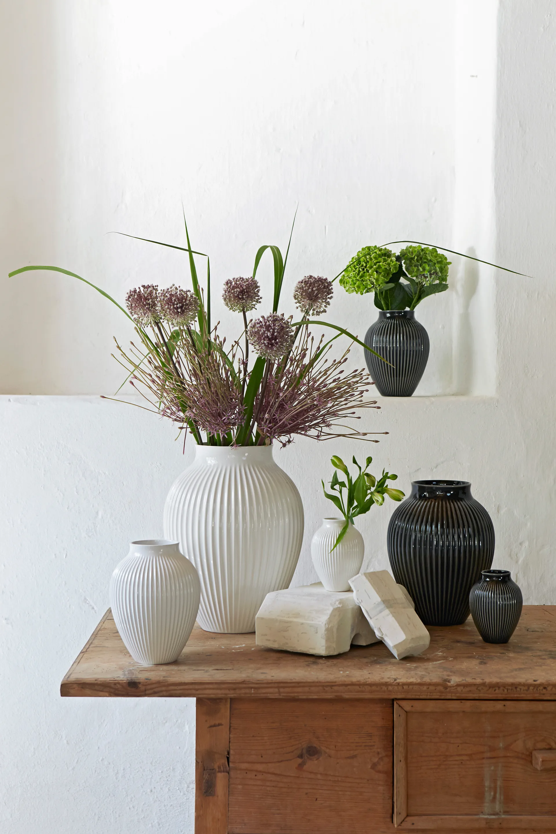 Vaso scanalato Knabstrup 35 cm, Bianco Knabstrup Keramik