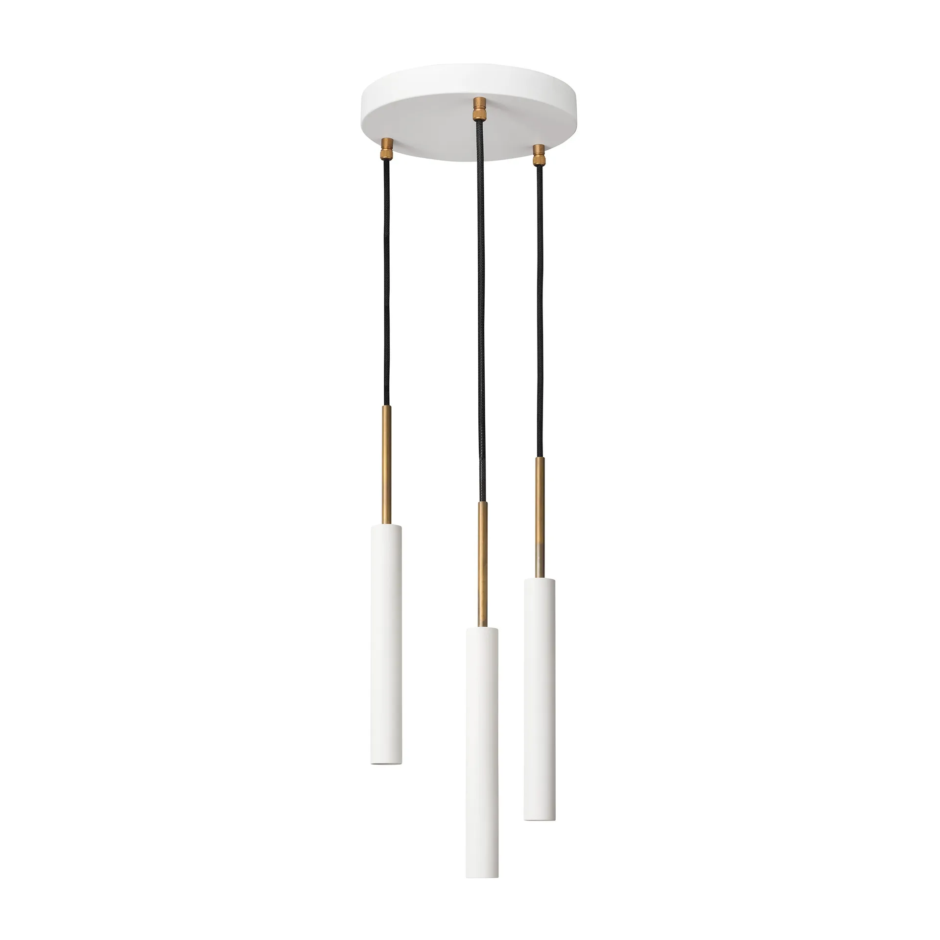 Lampada a sospensione Stav con 3 tubi arrotondati, Ottone grezzo/bianco Konsthantverk