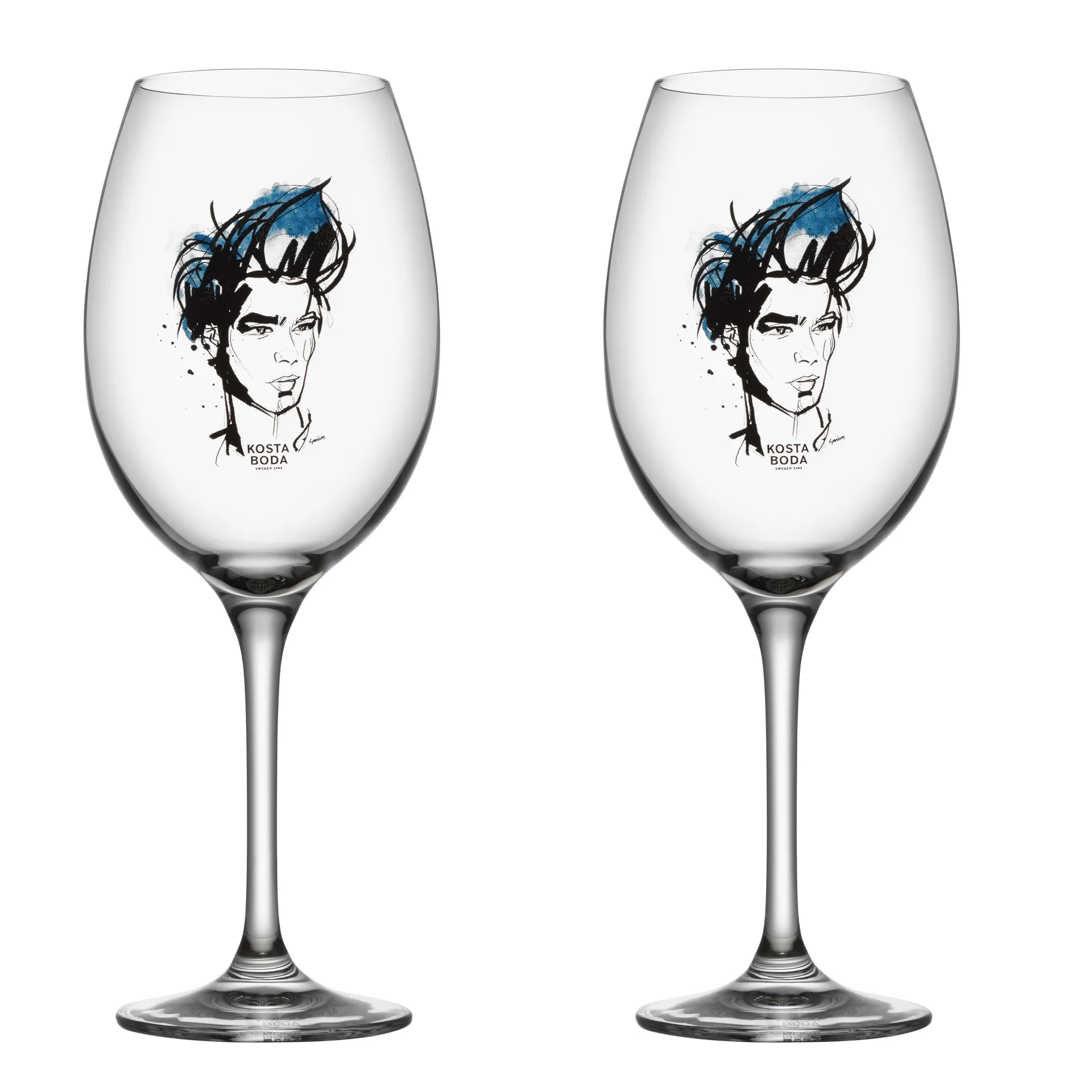 Confezione da 2 bicchieri da vino All about you, Miss him (blu) Kosta Boda