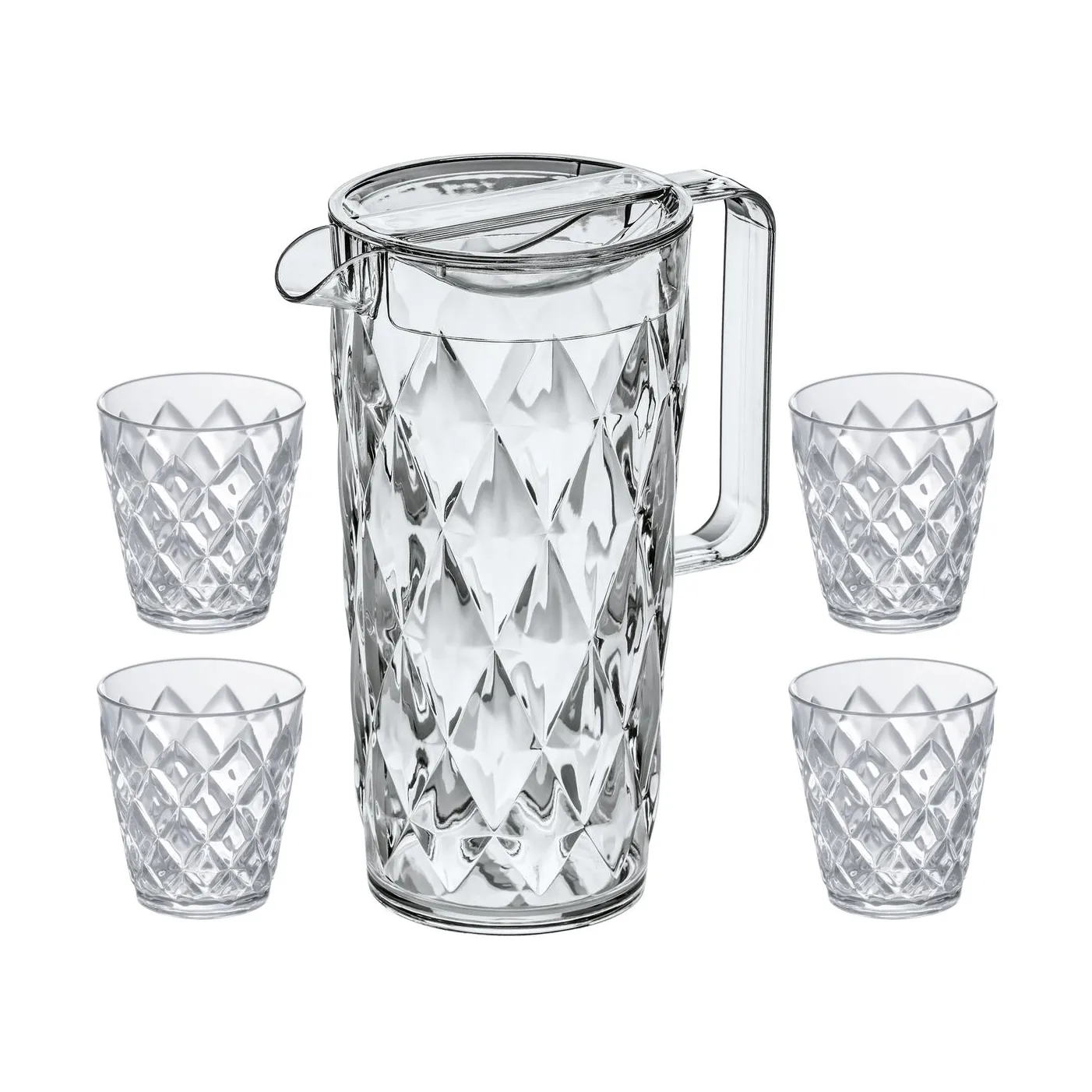 Caraffa Crystal con 4 bicchieri, Cristallino Koziol