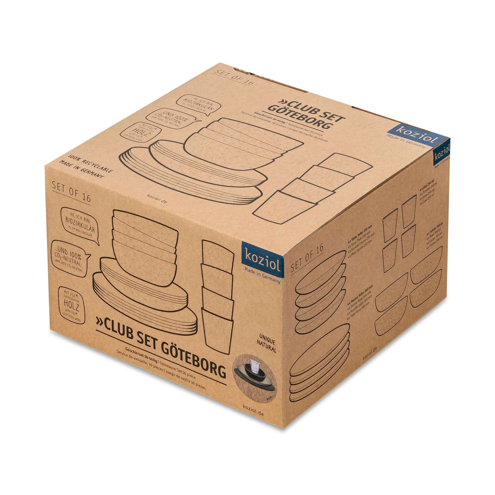 Servizio Club Göteborg 16 pezzi biocircolare termoplastica, Multi Koziol