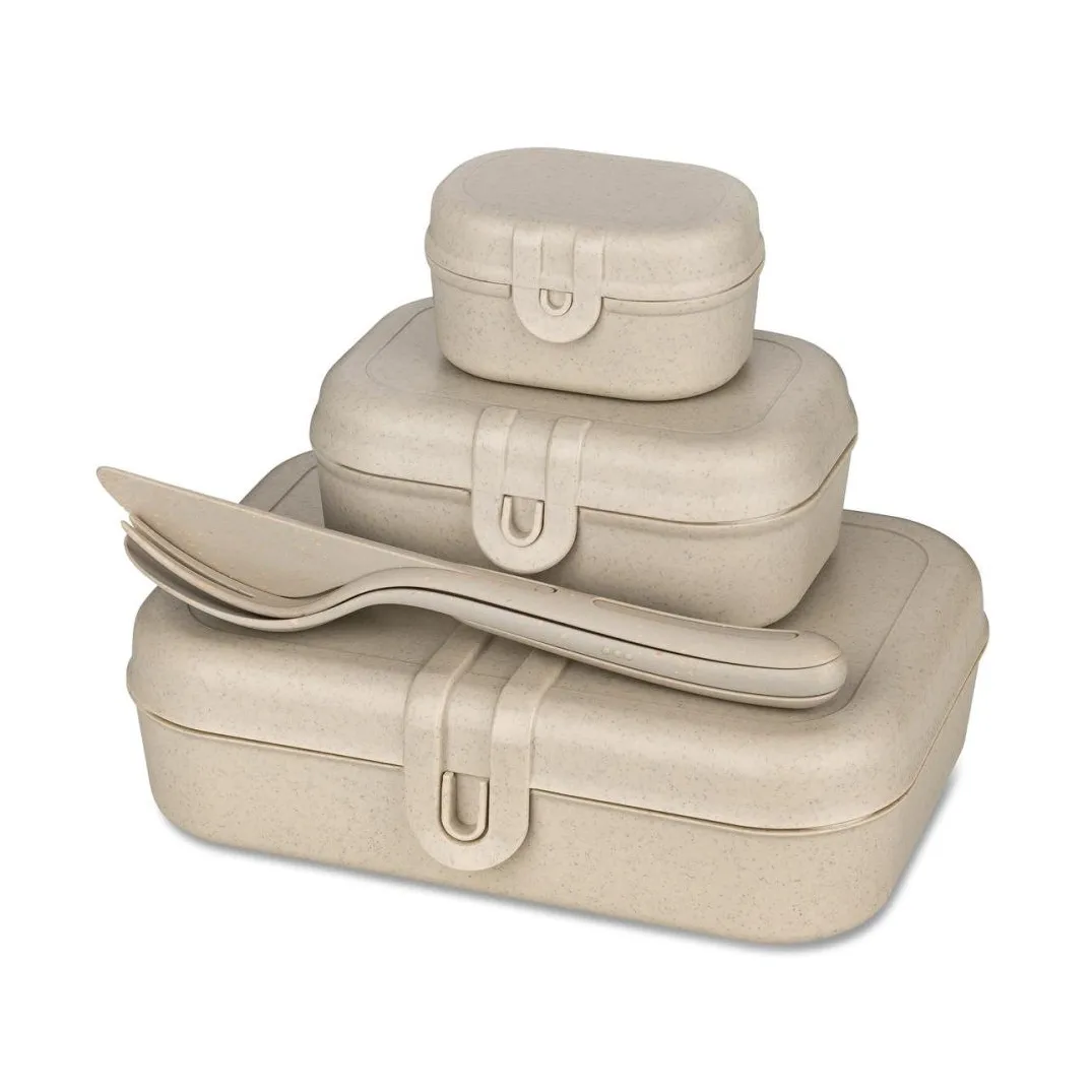 Set Pascal Ready, portavivande e posate, 3 pezzi, Nature desert sand Koziol