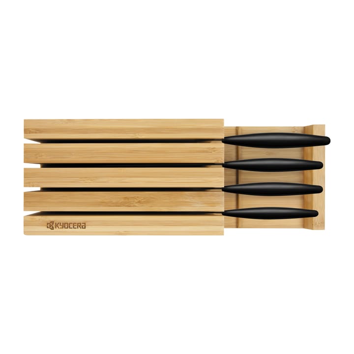 Kyocera - Set 4 coltelli in ceramica nera + Ceppo in bamboo