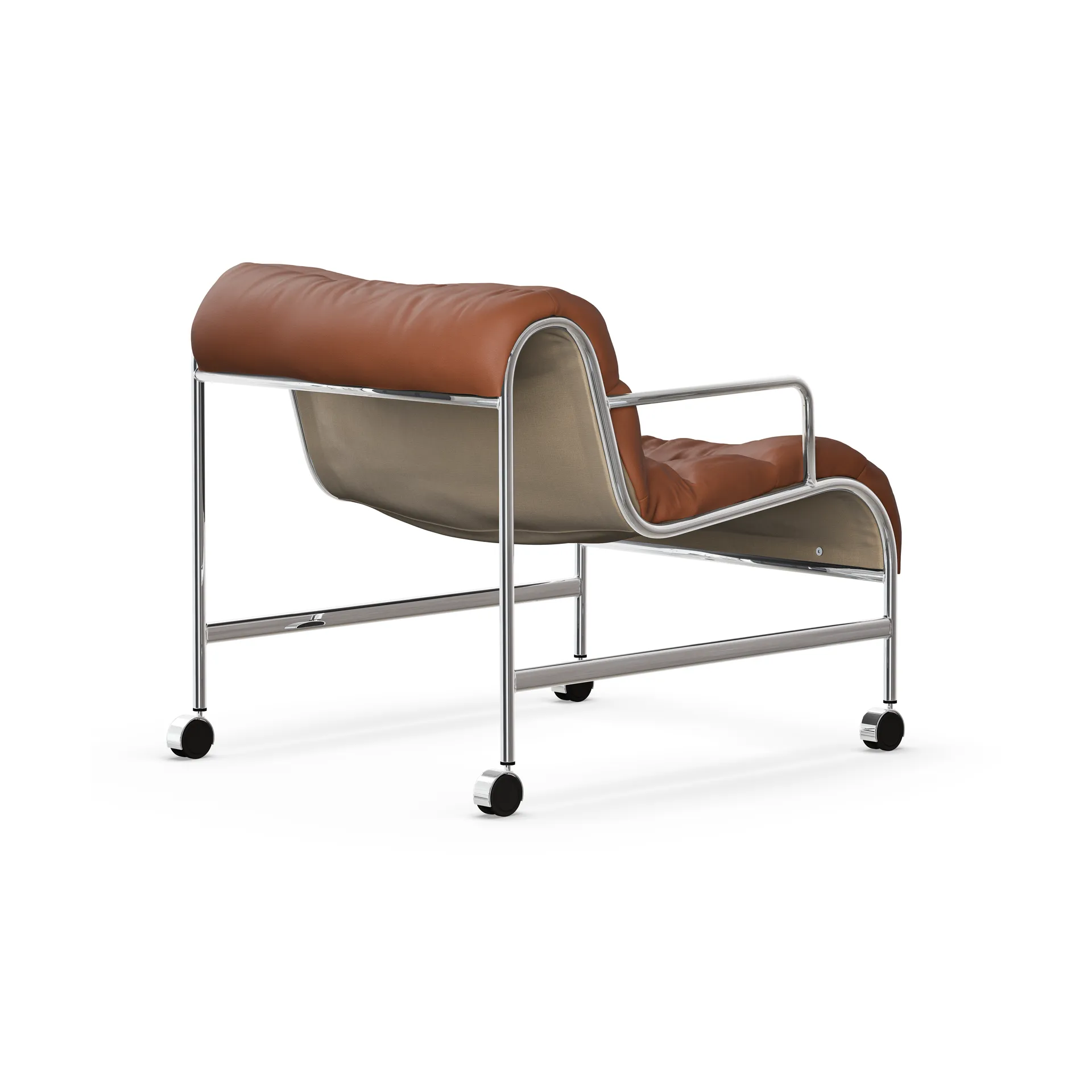 Poltrona Sunny con braccioli, Pelle Cognac-telaio cromato con ruote Lammhults