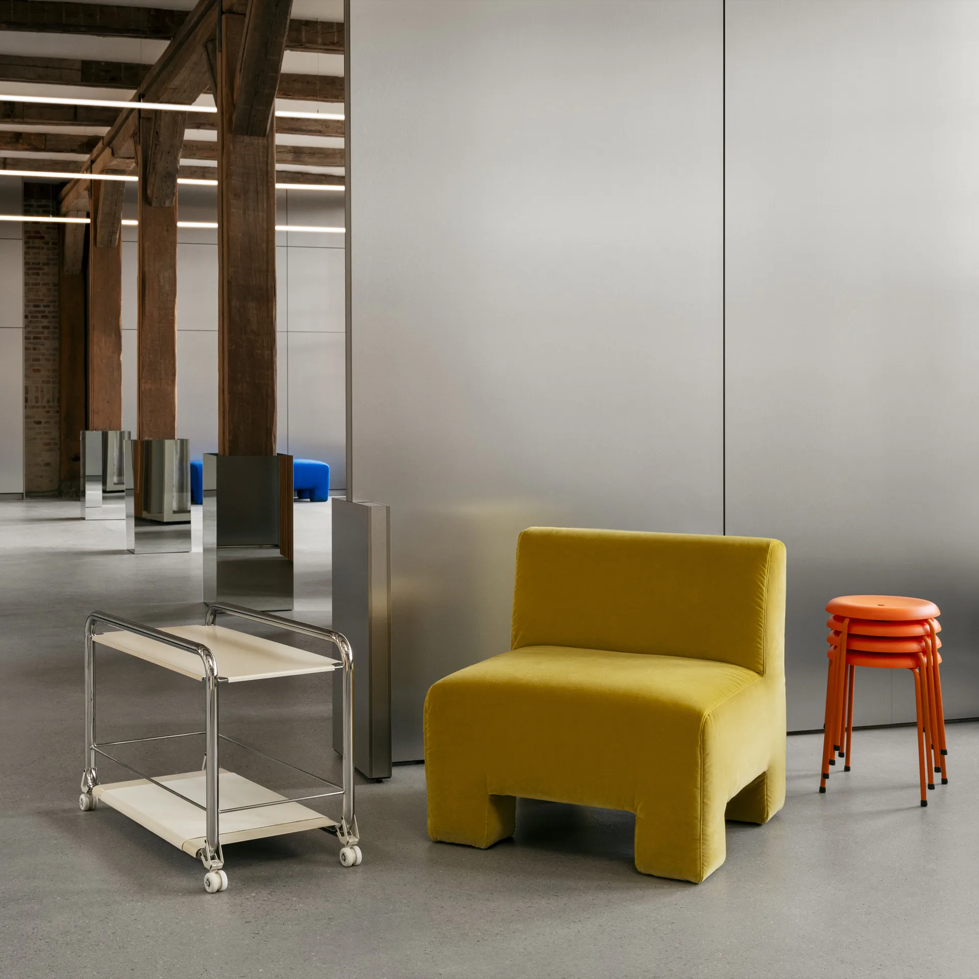 Tension carrello a rulli, Cromo-beige-beige tappeto in pelle Lammhults