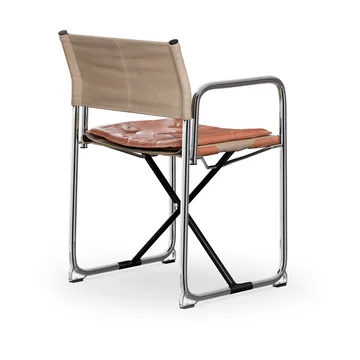 X75-2 poltrona con braccioli - Tessuto di lino naturale-Elmo Nordic pelle Cognac-gambe cromate - Lammhults