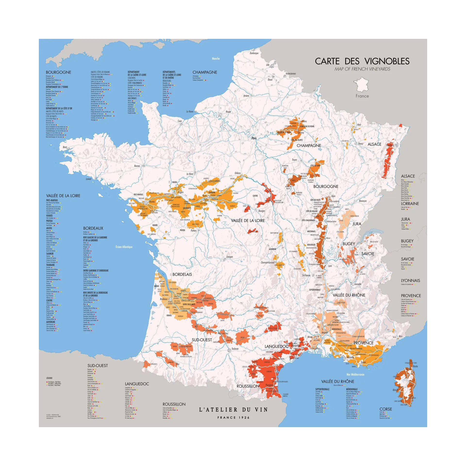 Carta dei vini Francia L'Atelier, 57x57 cm L'Atelier du Vin