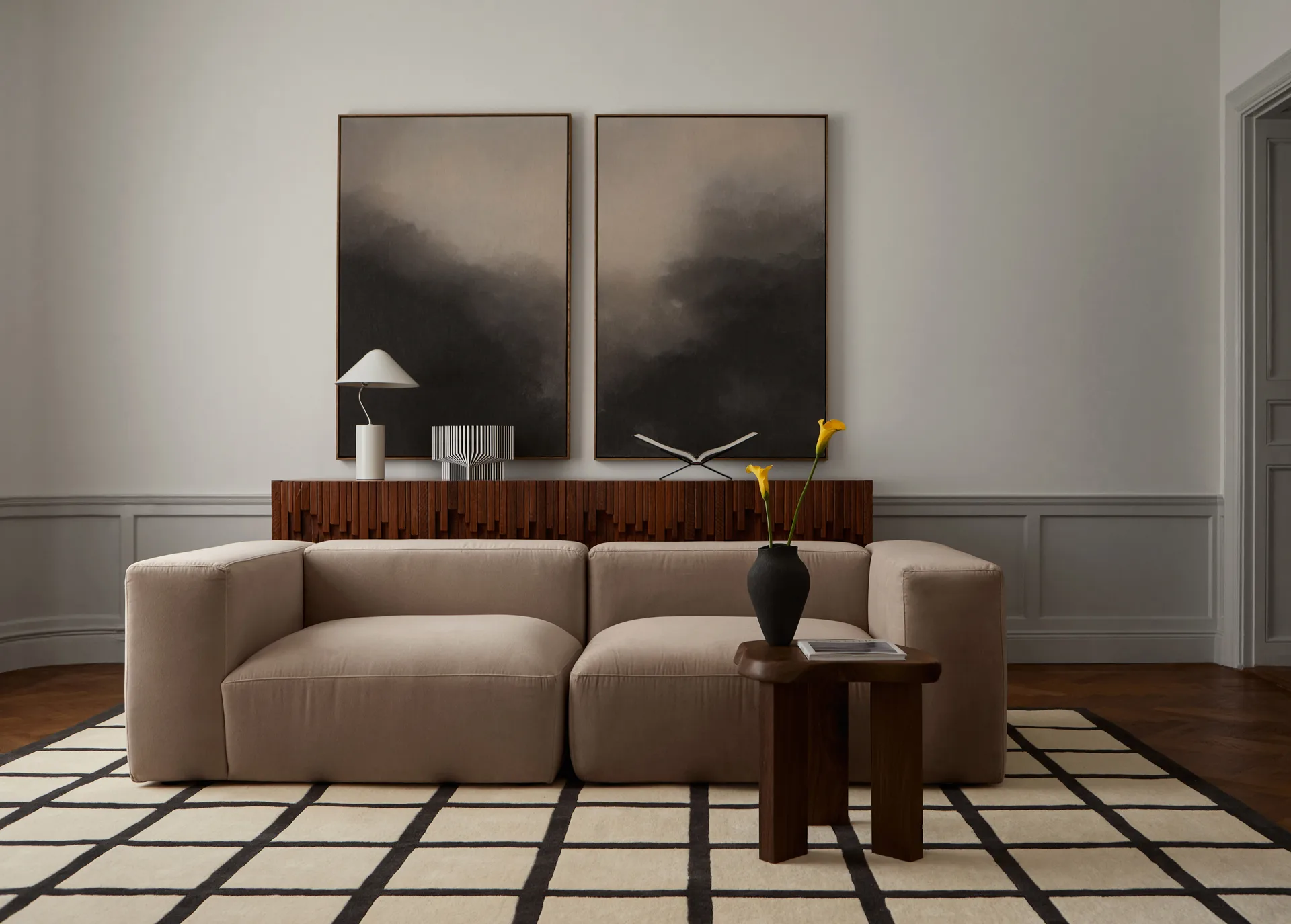 Tappeto in lana Avenue a scacchi, Bone white 180x270 cm Layered
