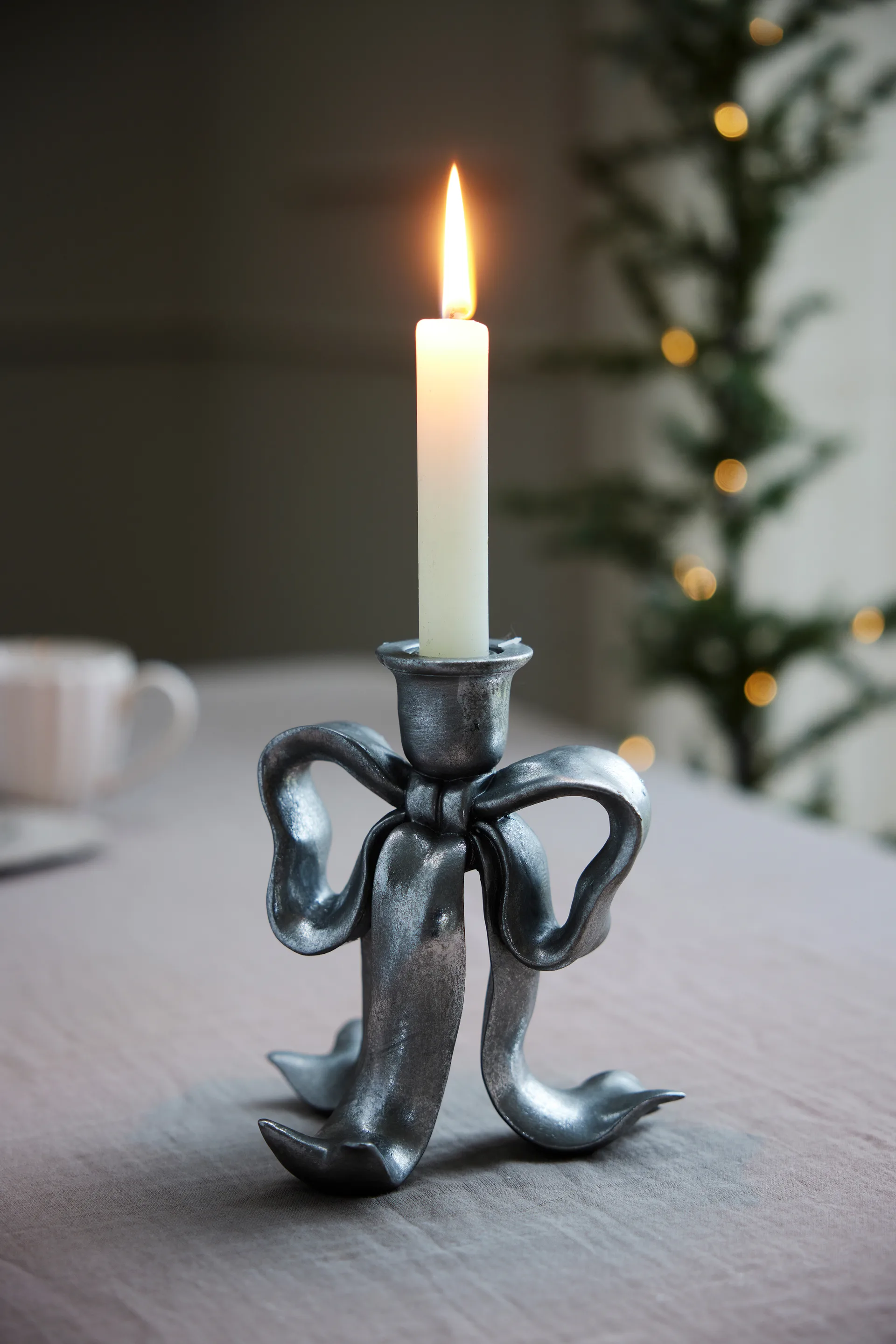 Portacandela Serafina bow 19,7 cm, Argento antico Lene Bjerre