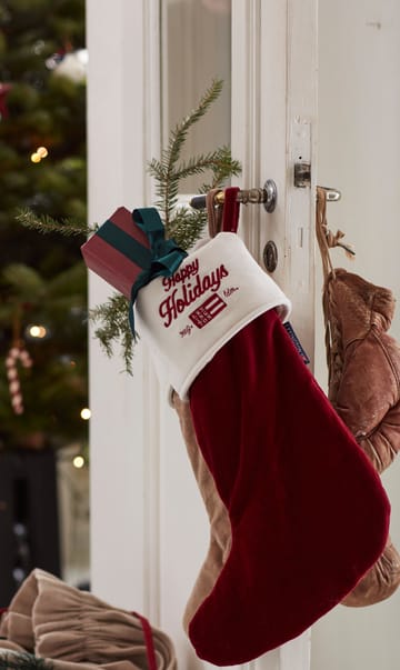 Calza natalizia Happy Holiday in cotone organico vellutato - Rosso, bianco - Lexington