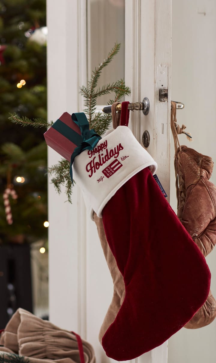 Calza natalizia Happy Holiday in cotone organico vellutato - Rosso, bianco - Lexington
