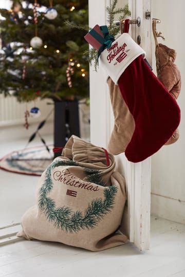 Calza natalizia Happy Holiday in cotone organico vellutato - Rosso, bianco - Lexington