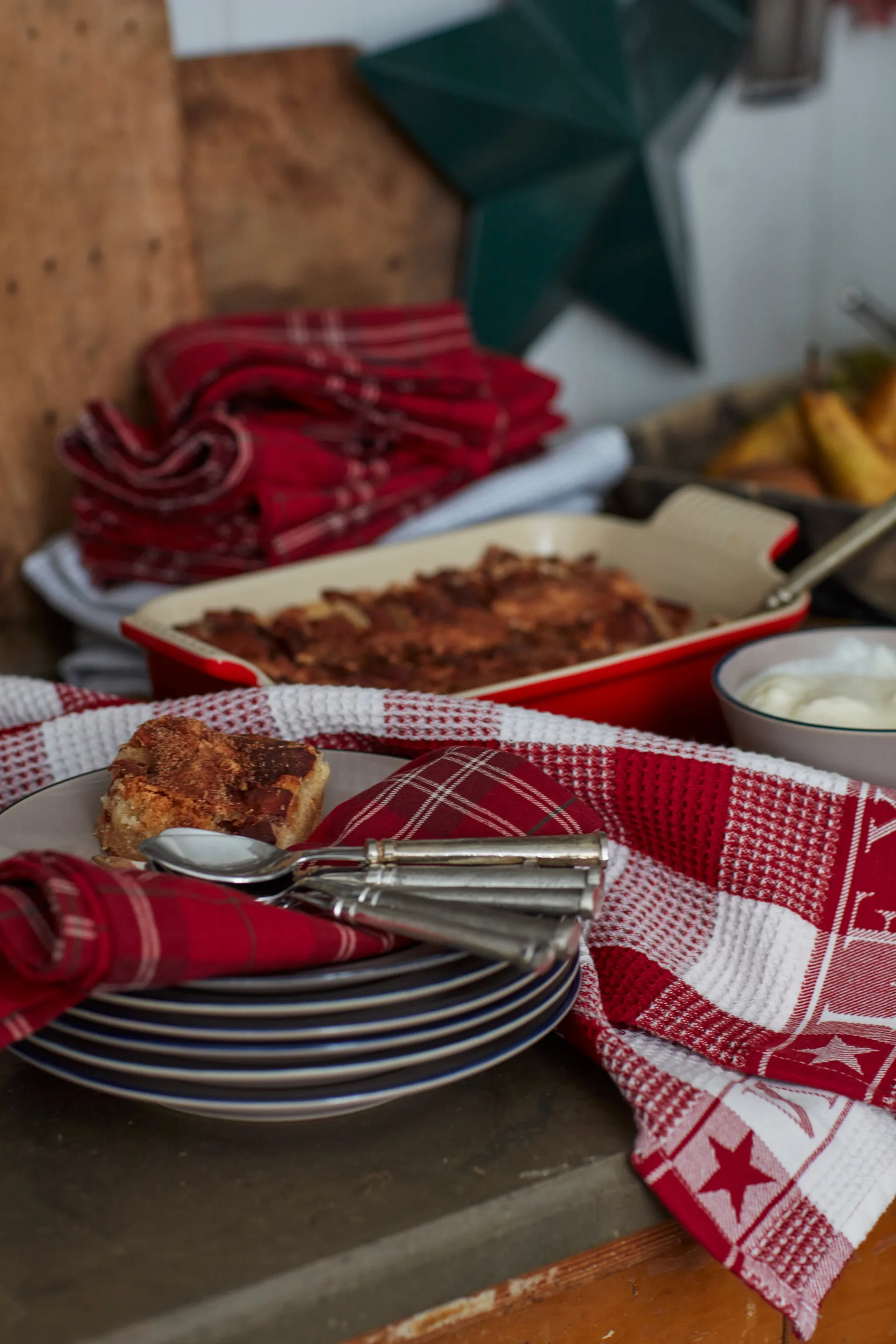 Canovaccio a scacchi in cotone organico Oxford, 50x50 cm, Rosso, beige, verde Lexington