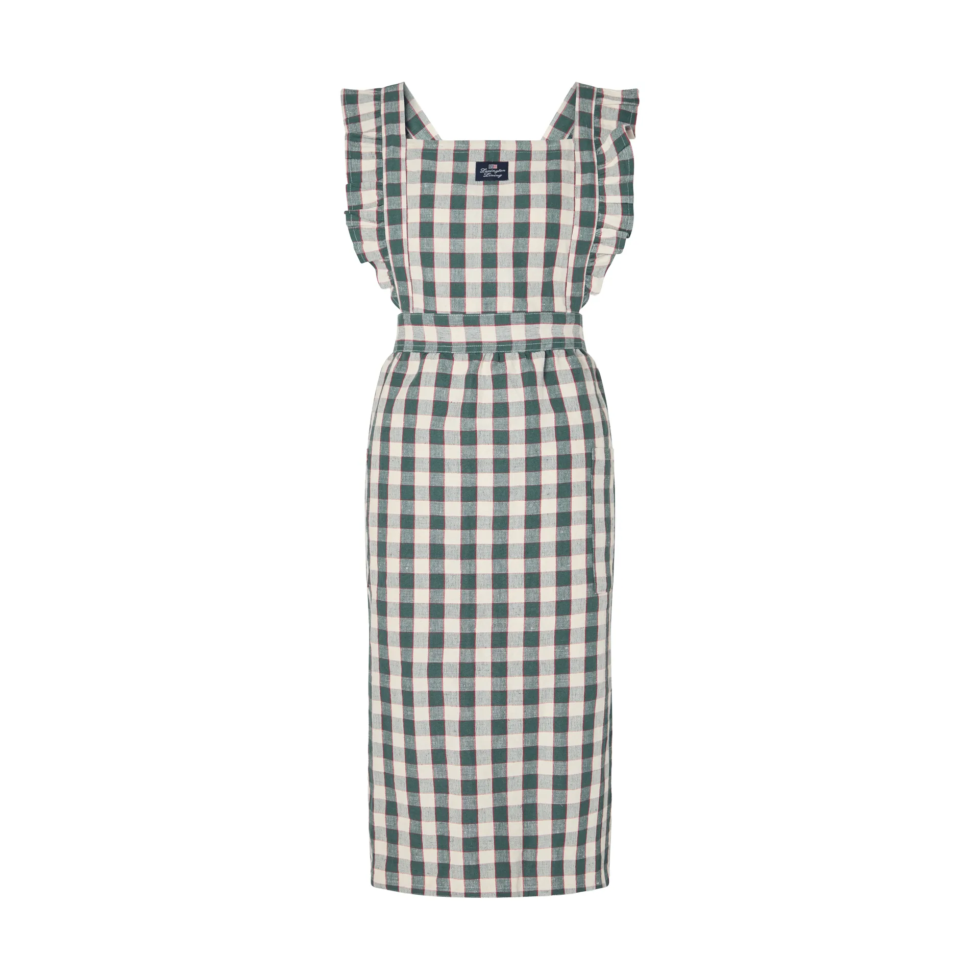 Checked cotton linen grembiule, Green-Light beige-red Lexington