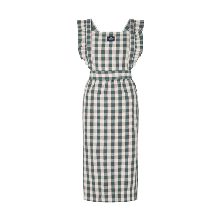 Checked cotton linen grembiule - Green-Light beige-red - Lexington