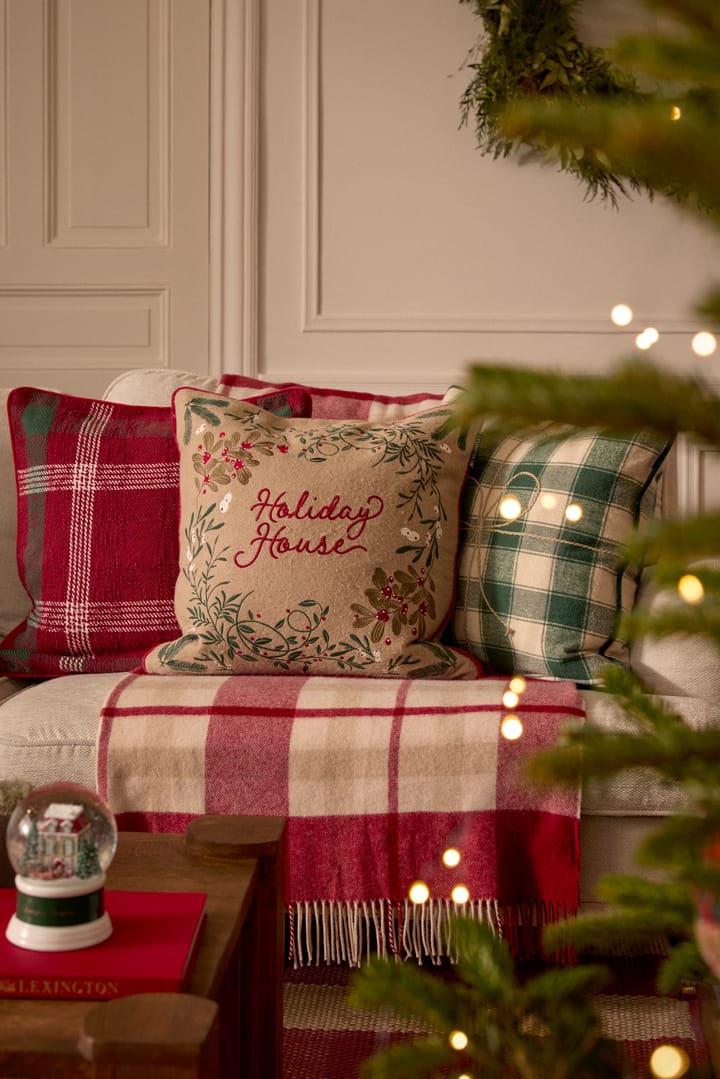 Copricuscino in cotone riciclato Checked 50x50 cm, Rosso-verde-bianco Lexington