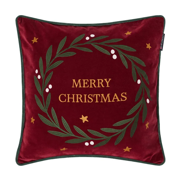 Copricuscino in velluto di cotone biologico Wreath 50x50 cm - Rosso-verde-giallo, 50x50 cm - Lexington