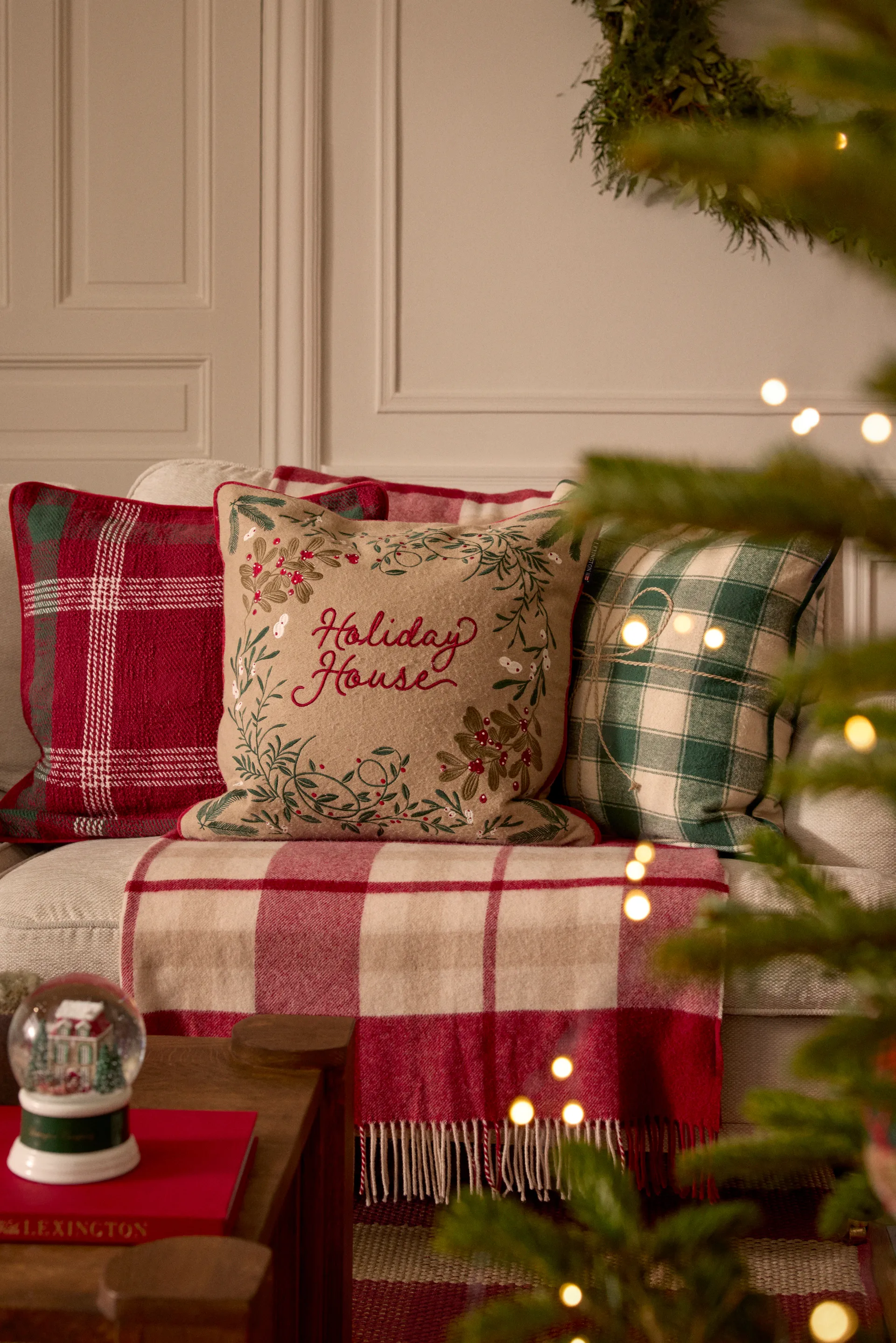Copricuscino Wrapped checked eko. in flanella 50x50 cm, Blu scuro-rosso Lexington