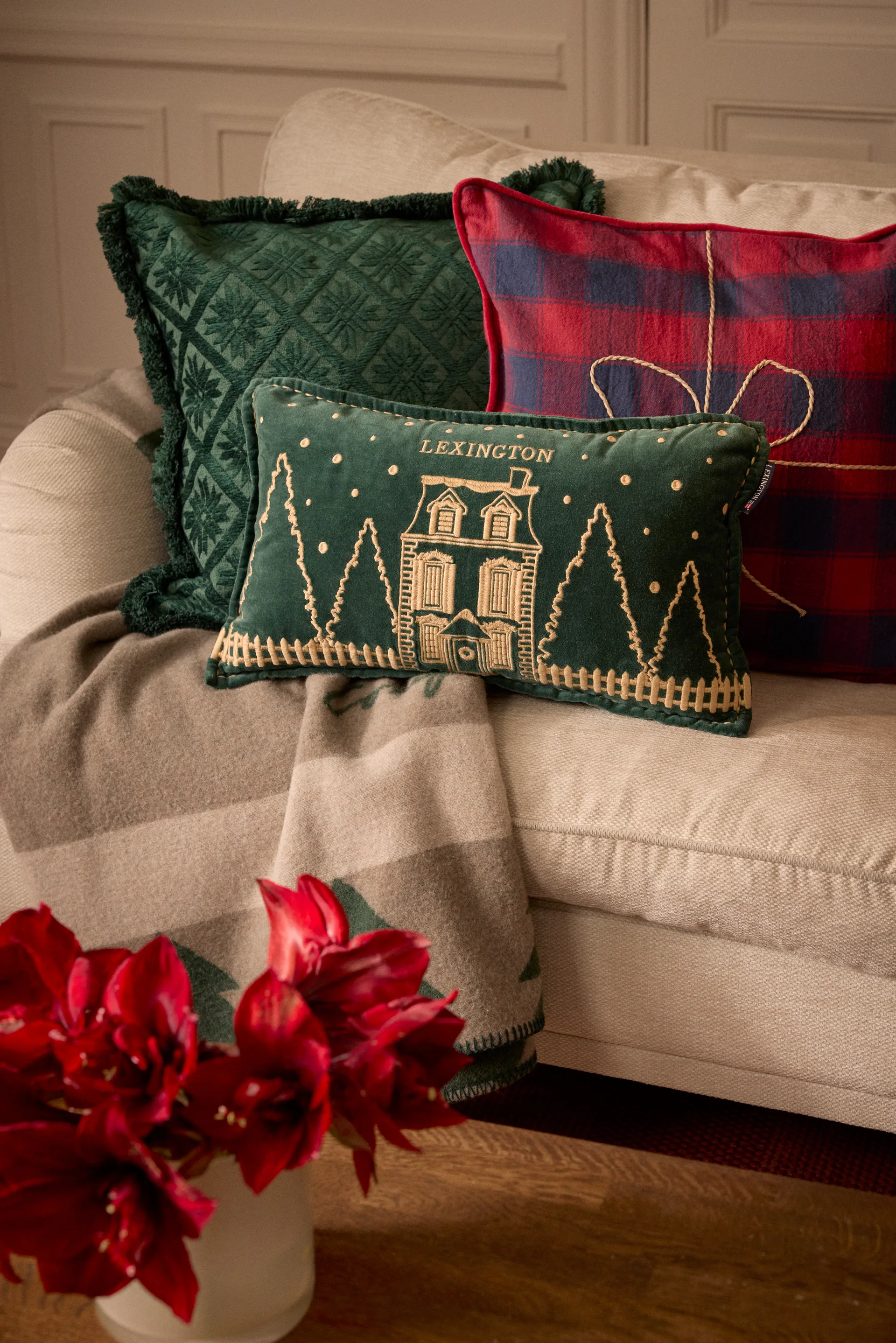 Copricuscino Wrapped checked eko. in flanella 50x50 cm, Blu scuro-rosso Lexington
