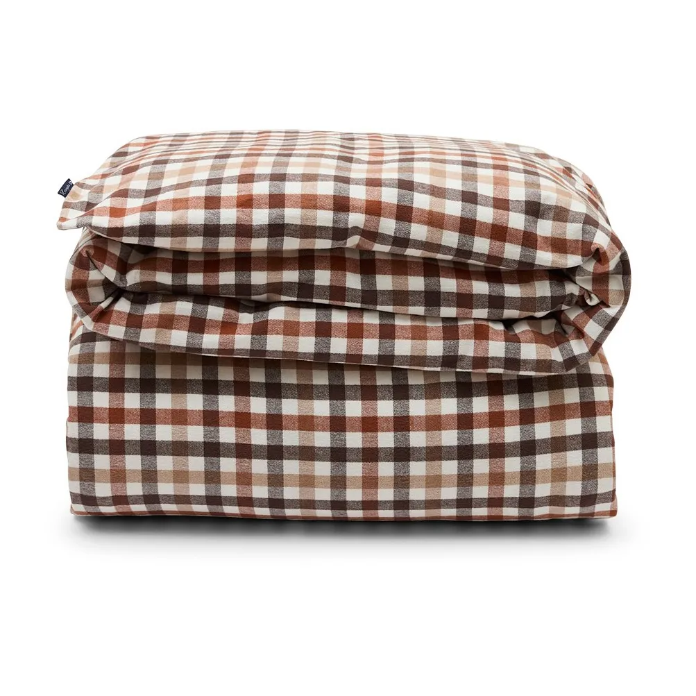 Copripiumino Checked in cotone e flanella 220x220 cm, Rustic Brown/Off White Lexington
