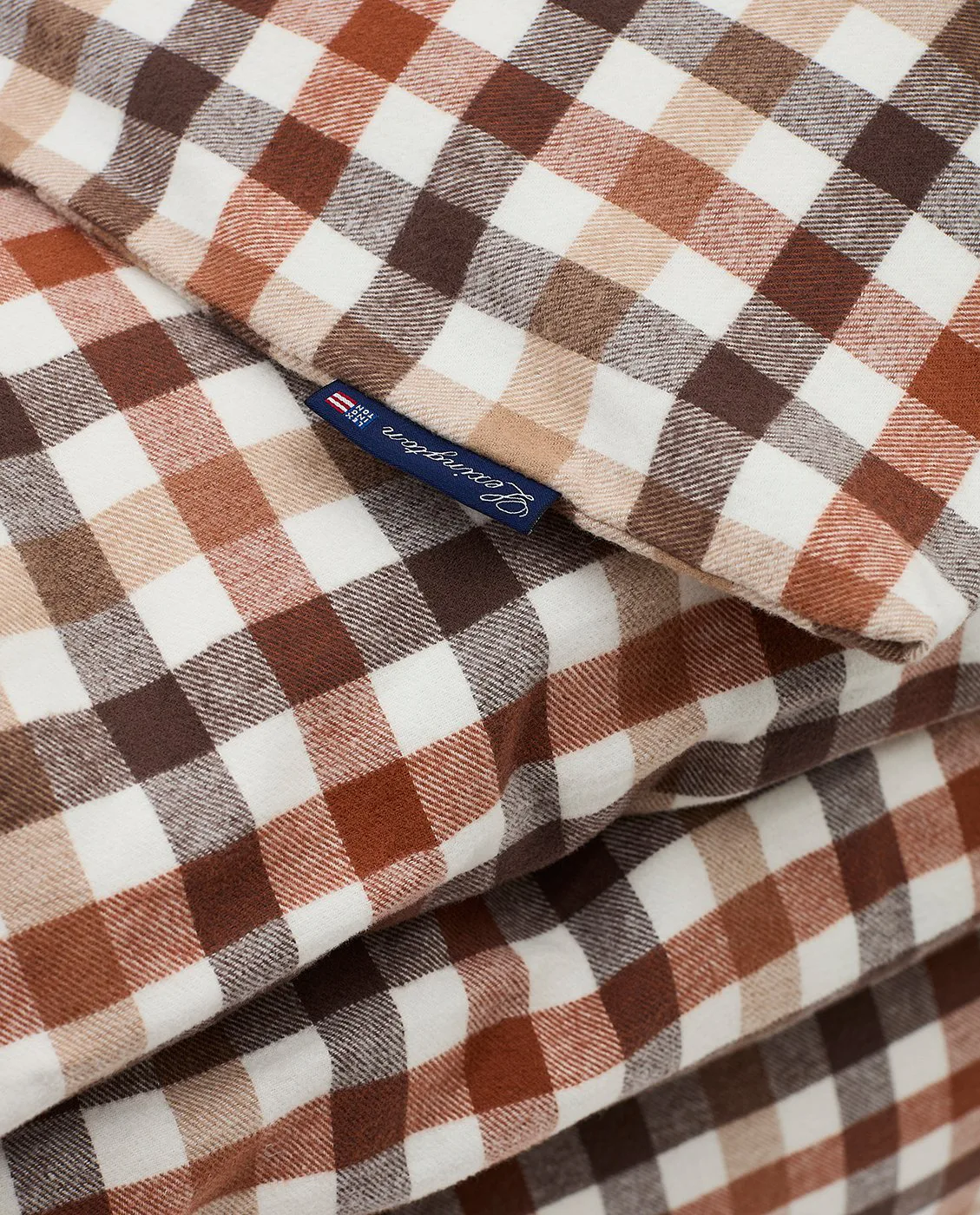 Copripiumino Checked in cotone e flanella 220x220 cm, Rustic Brown/Off White Lexington
