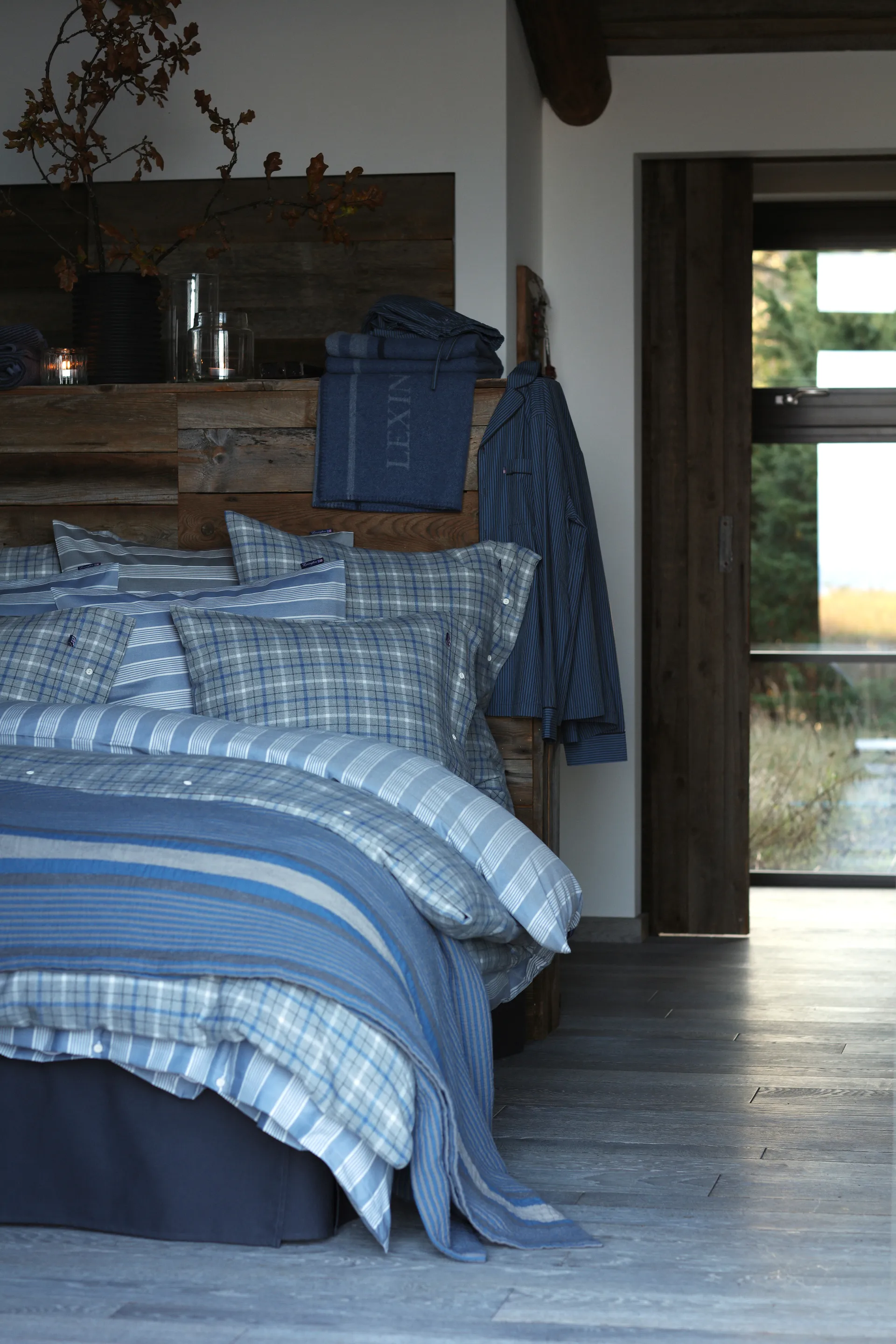 Copripiumino in flanella di cotone a quadri 150x210 cm, Grigio-blu Lexington