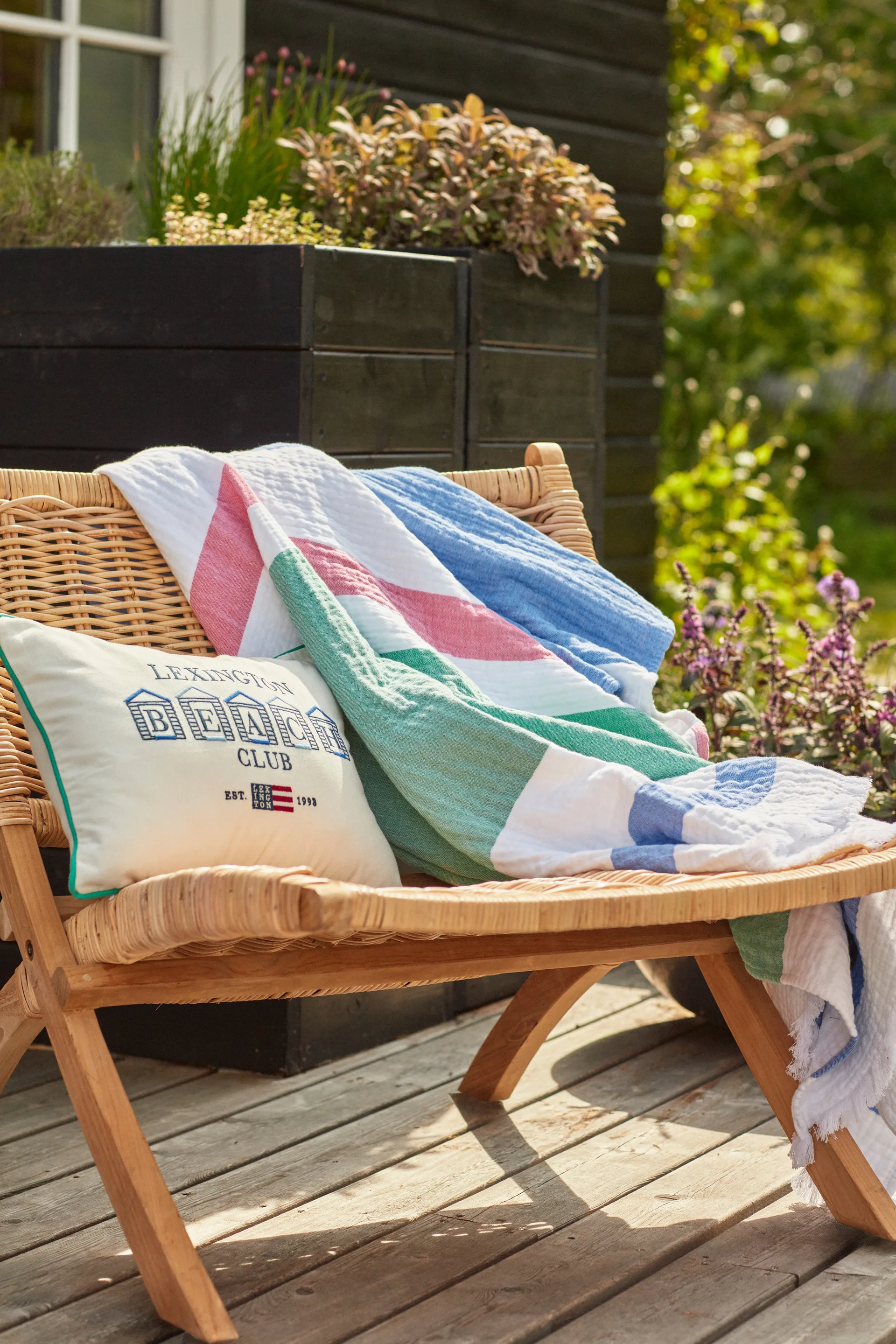 Cuscino Beach Club Small Embroidered 30x40 cm, Blu-bianco-verde Lexington