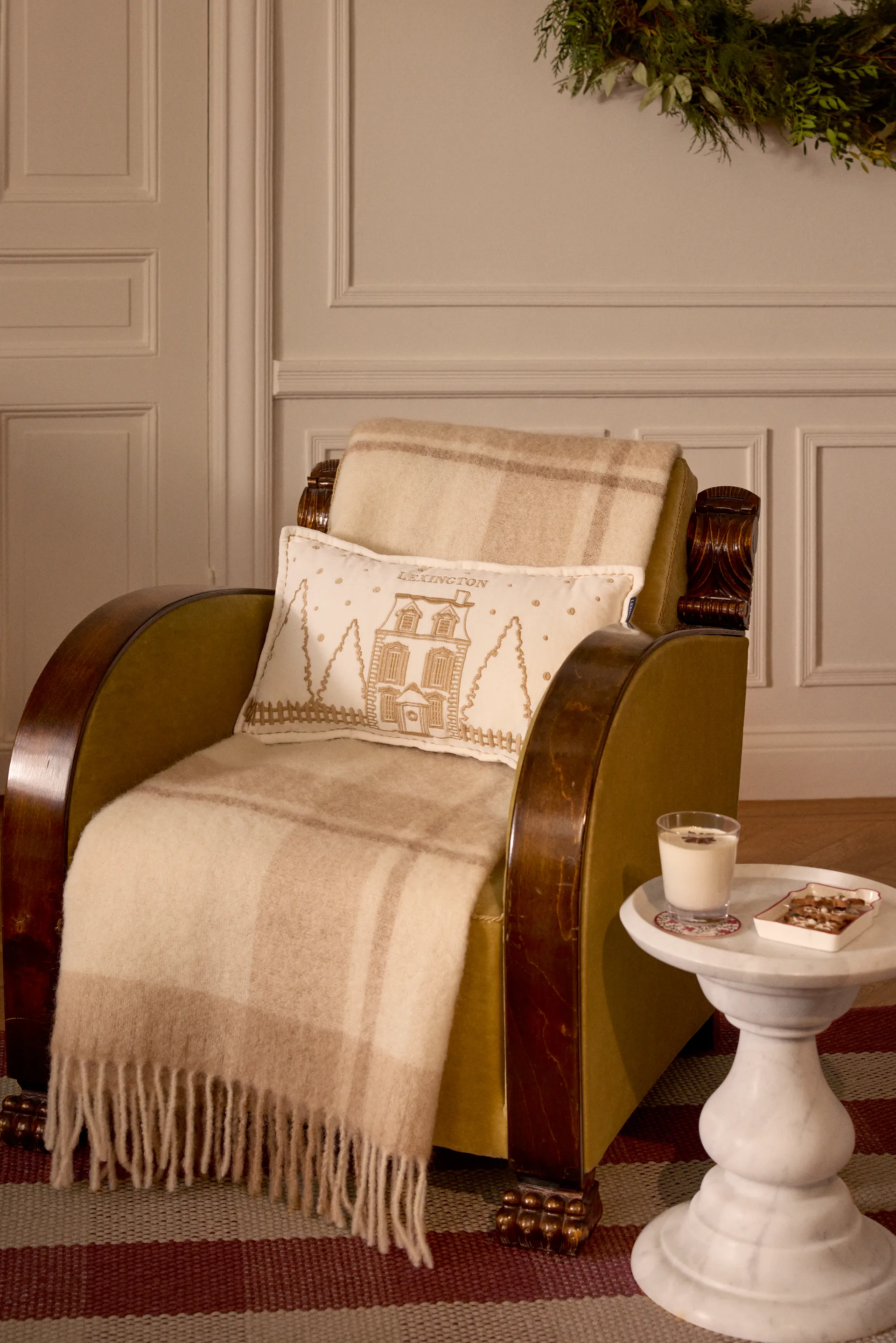 Cuscino in cotone vellutato eko Winter House 30x50 cm, Bianco-Beige chiaro Lexington