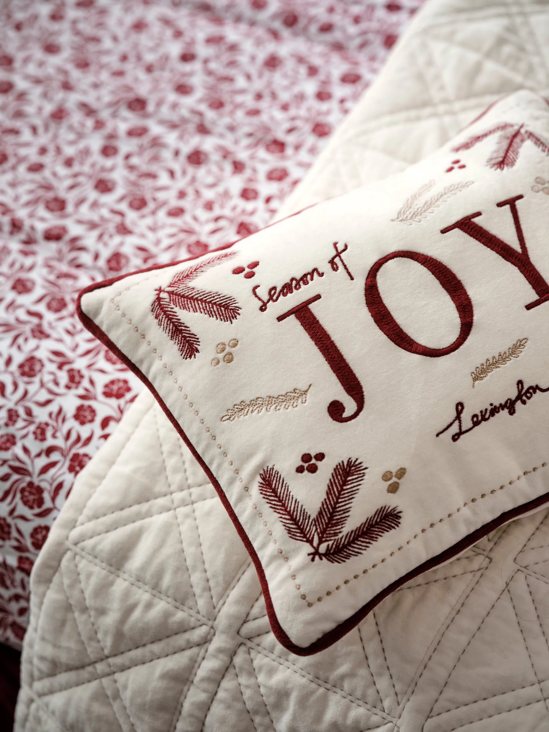 Cuscino in velluto di cotone biologico Joy 30x40 cm, Bianco-rosso Lexington