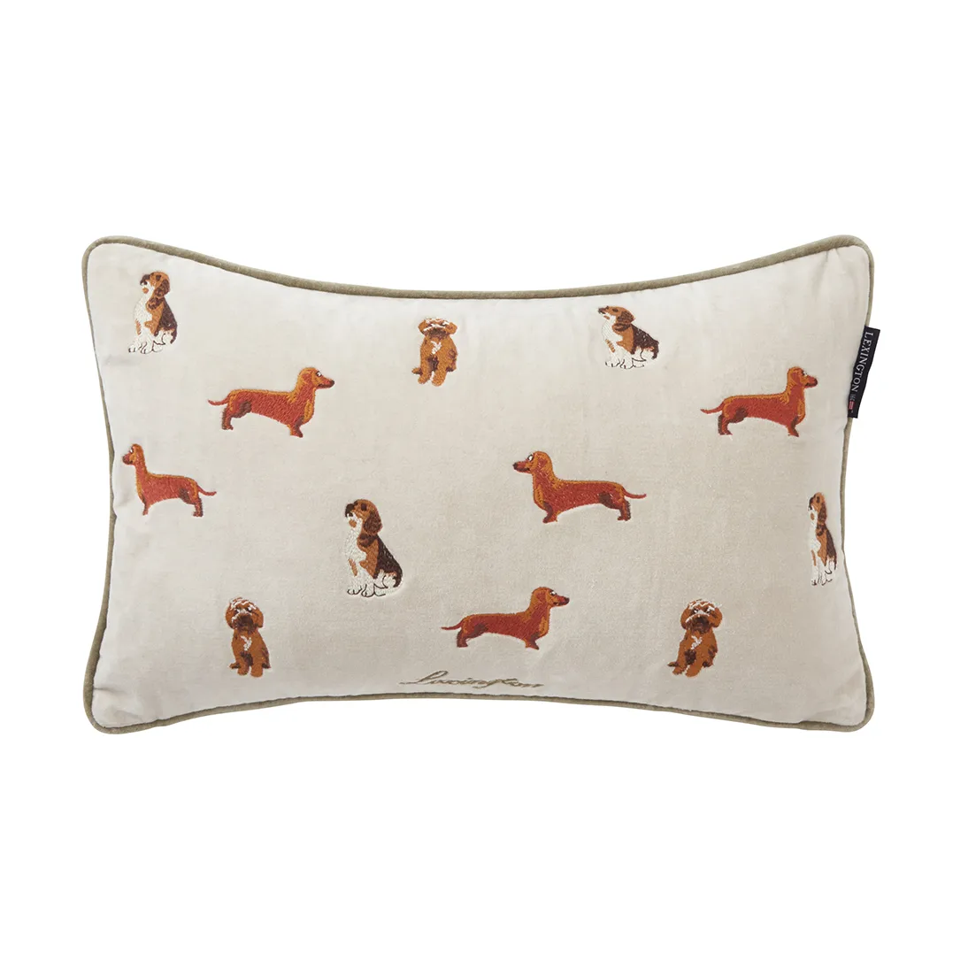Cuscino in velluto e cotone biologico Dogs 30x50 cm, Light beige Lexington