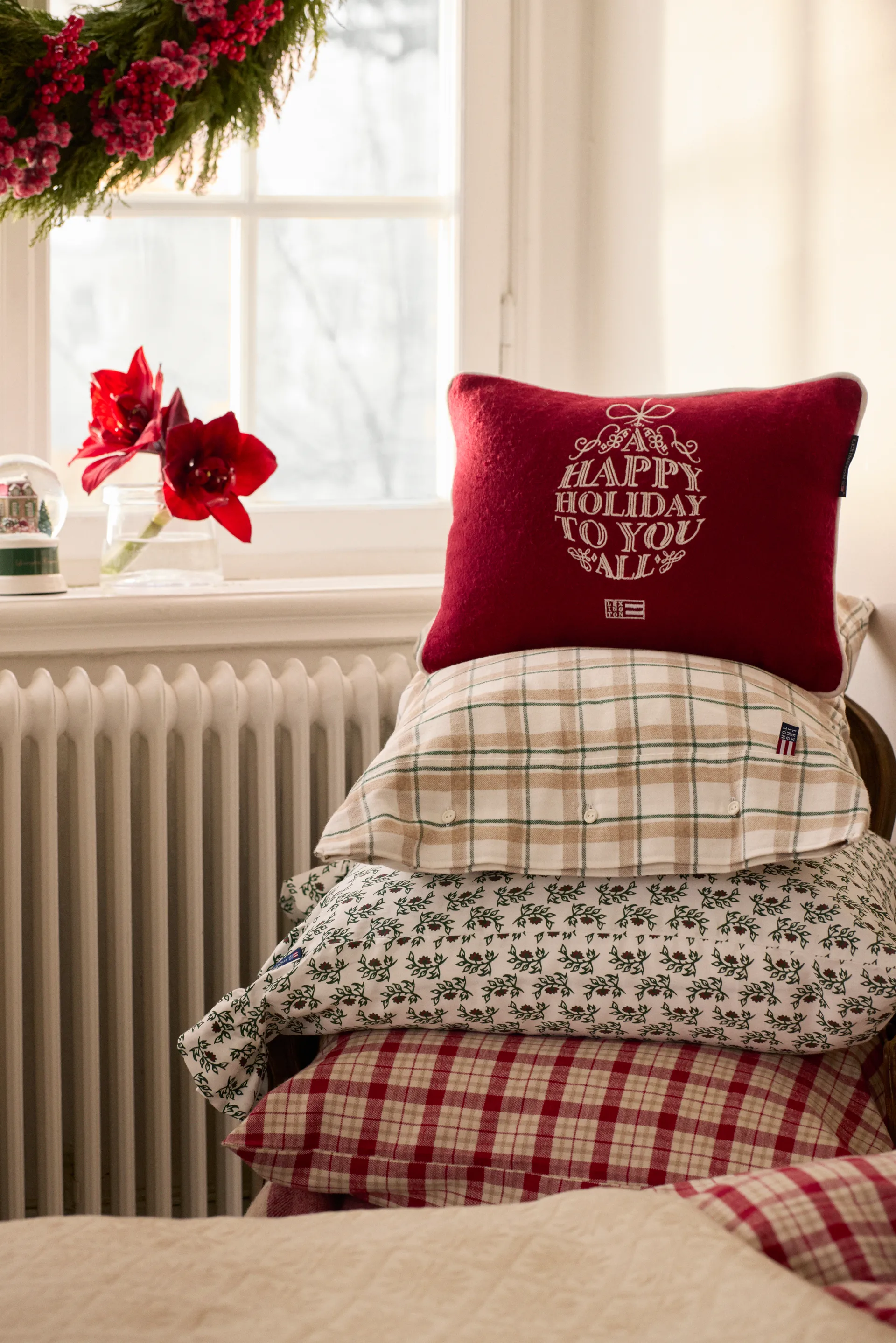 Cuscino mistolana Ornament 30x40 cm, Rosso-bianco Lexington