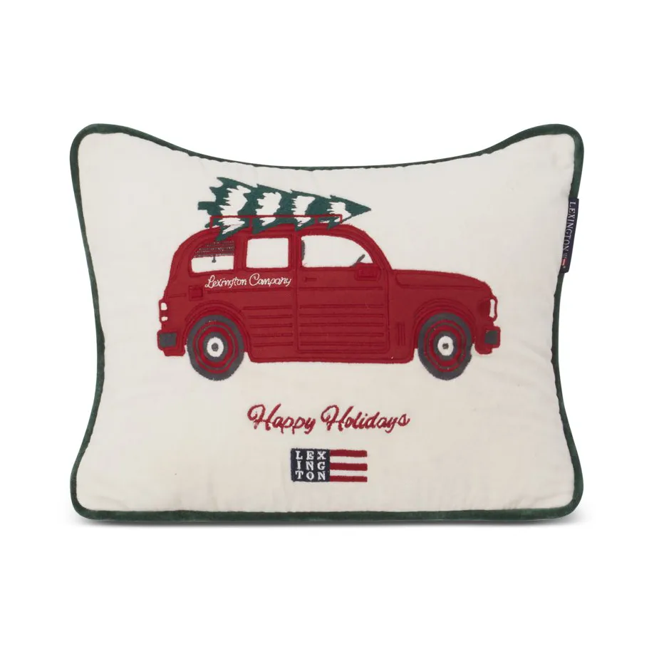Federa Holiday Car in cotone organico vellutato, 30x40 cm, Bianco, rosso, multicolore Lexington