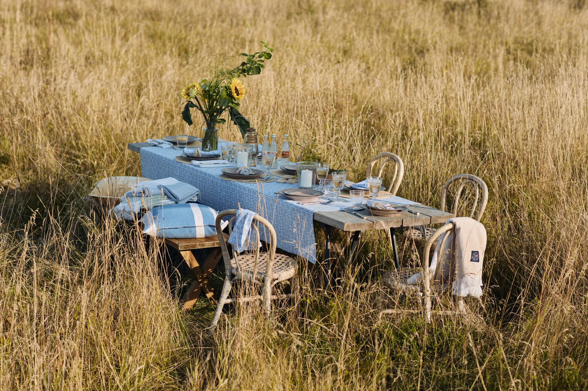 Federa in cotone Irregular Striped 50x50 cm, Blu-bianco Lexington