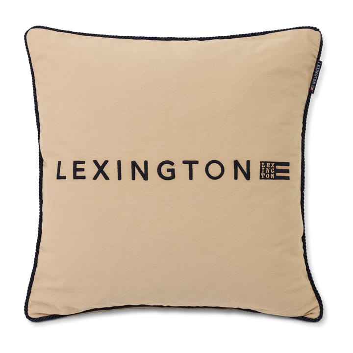 Federa in cotone organico twill con logo 50x50 cm, Beige-blu scuro Lexington